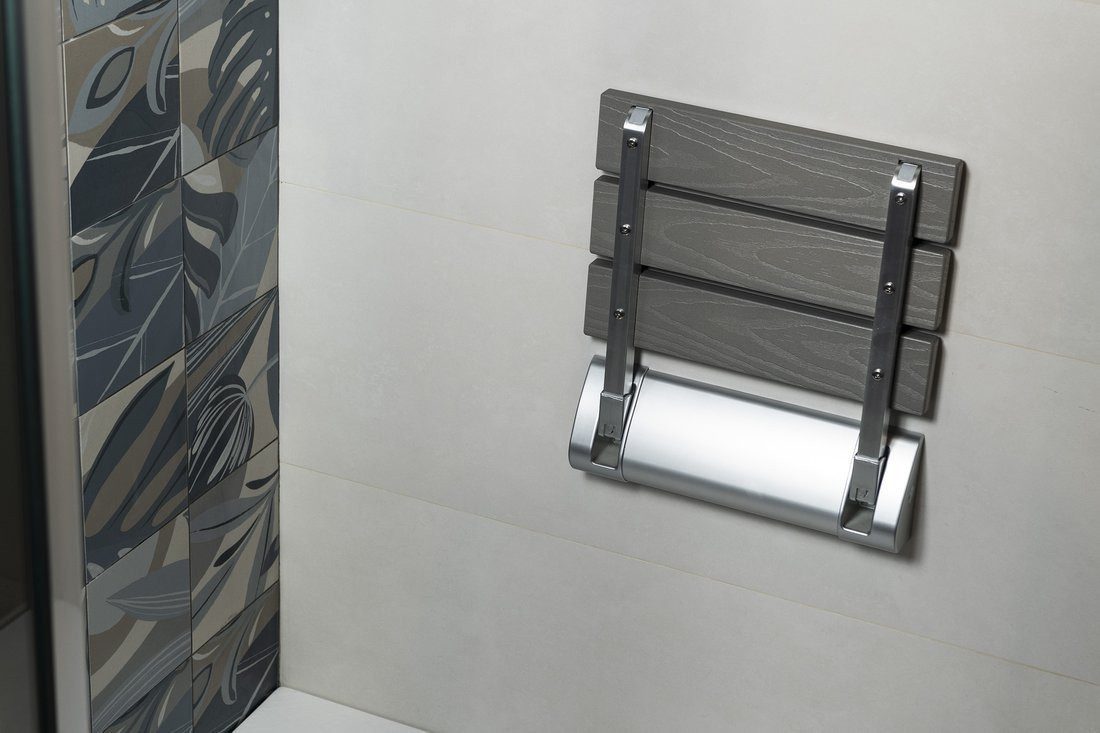 Aqualine Dusch- und Badhocker RAVO Duschklappsitz 32x32,5cm, WPC, Grau, Aqualine-AE236GR