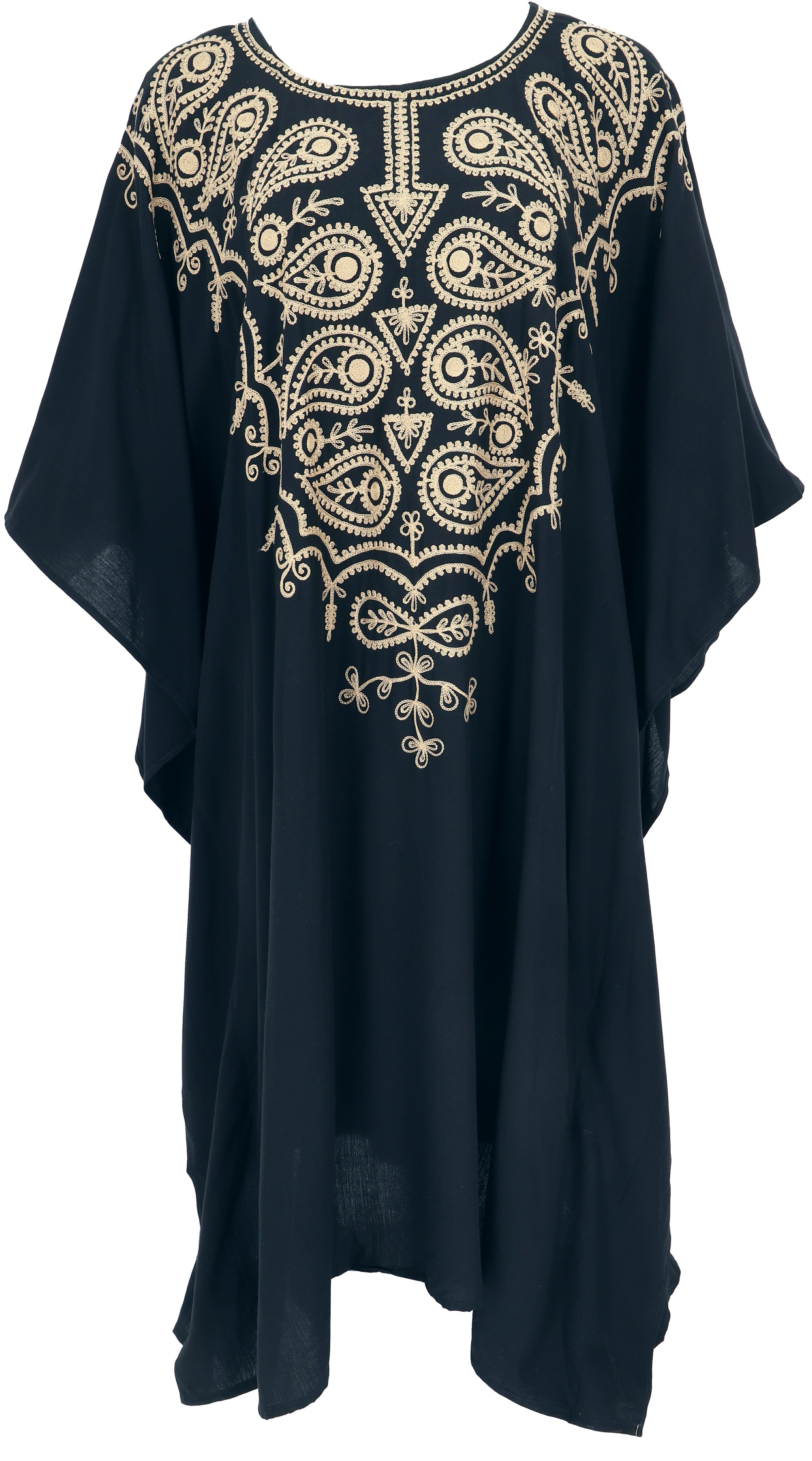 Guru-Shop Midikleid Mittellanger bestickter Boho Kaftan, besticktes.. alternative Bekleidung schwarz