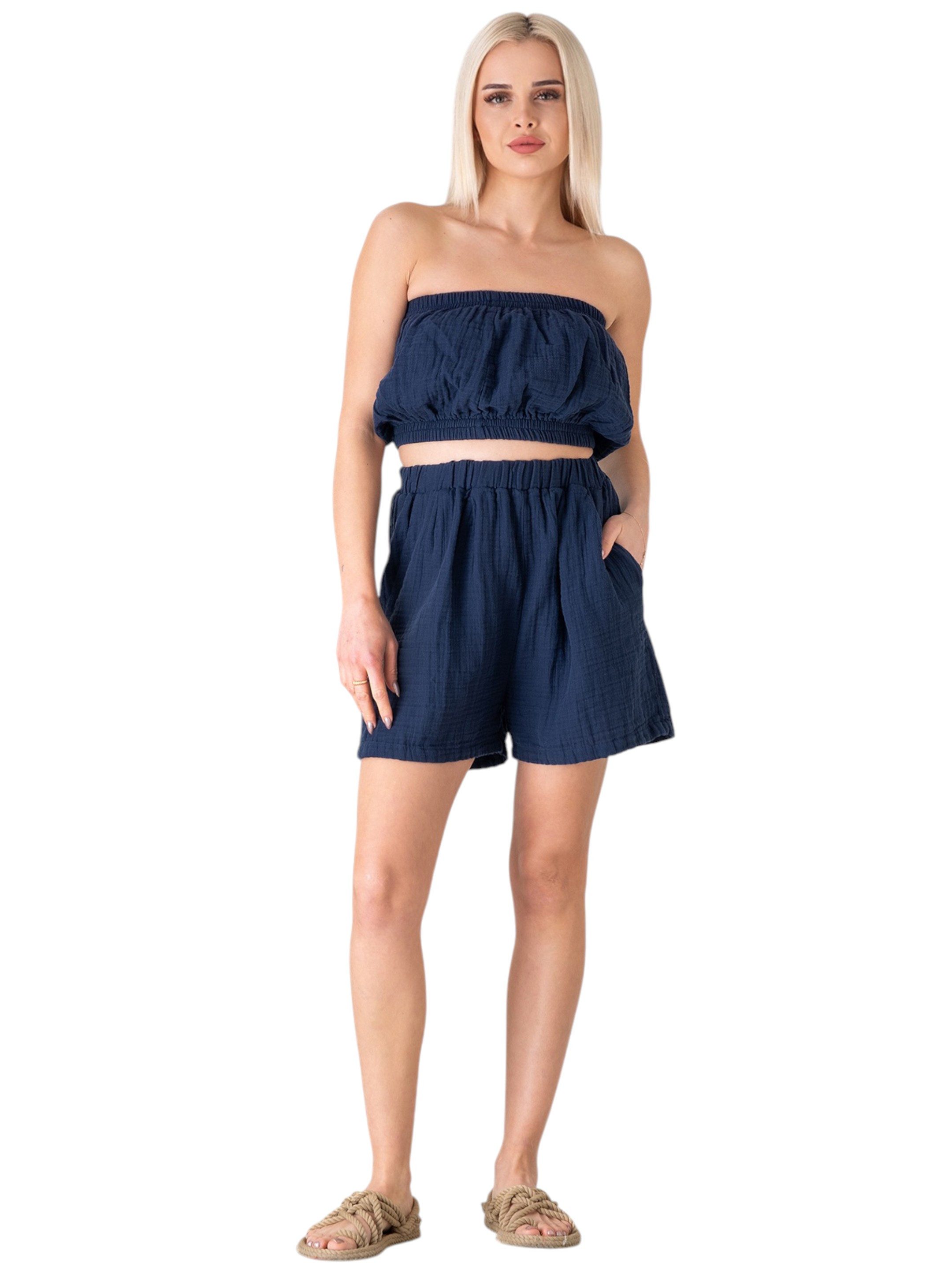 WENOR Shorts Shorts Musselin Sommer-Hose, 100 % Baumwolle, elastischer Bund luftiger Schnitt, mit Komfortbund & Seitentaschen – Bild 2 von 5