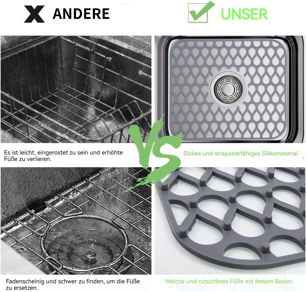 BlingBin Abtropfmatte 2PCS Spülbeckenmatte Silikonmatten für die Küchentheke Trockenpads, Trockenpads für die Küchentheke Waschbecken Matte Besteck