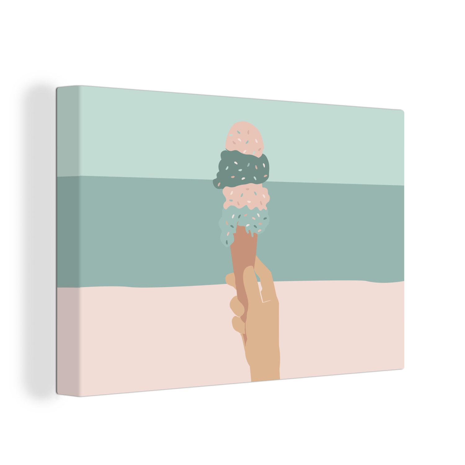 OneMillionCanvasses® Wandbild Sommer St), Leinwandbilder, - Leinwandbild Hand, (1 30x20 Wanddeko, - Aufhängefertig, cm Eiscreme