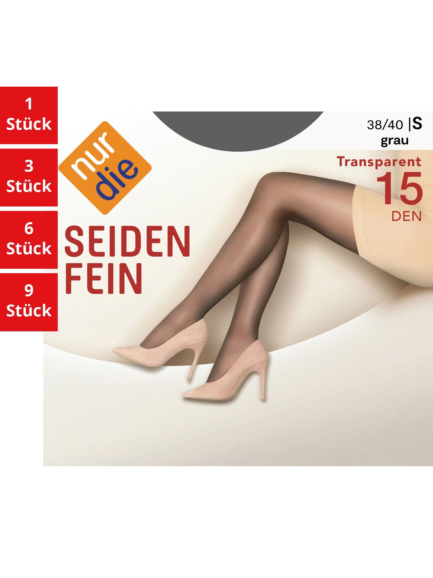 Damen Feinstrumpfhose DEN Seidenfein durchsichtig glanz 1 15 multipack St) nylon (1er/3er/6er/9er grau Nur transparent Pack frauen Die Fein-strumpfhose