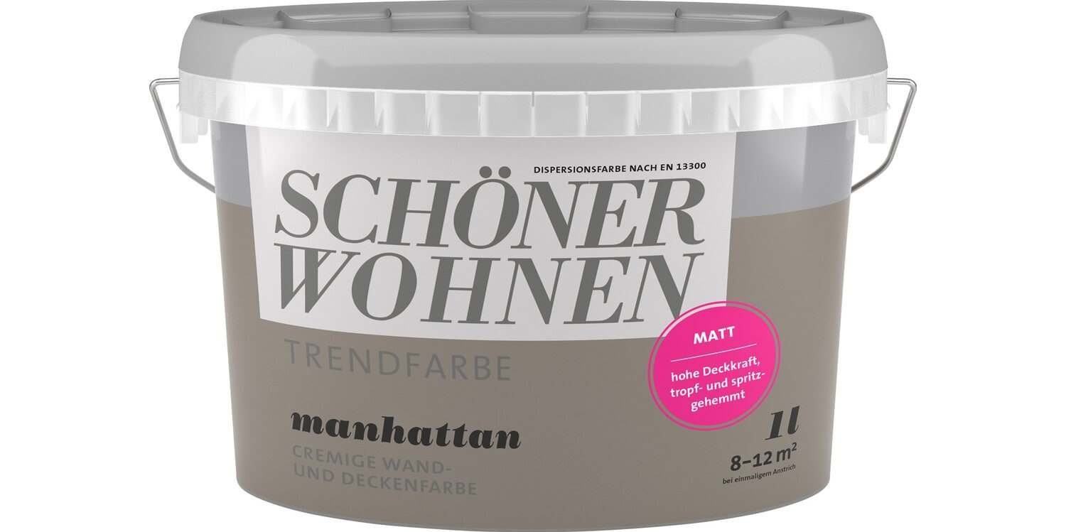 SCHÖNER WOHNEN FARBE Wand- und Deckenfarbe Manhatten, Tropf- und spritzgehemmt, Lösemittelfrei