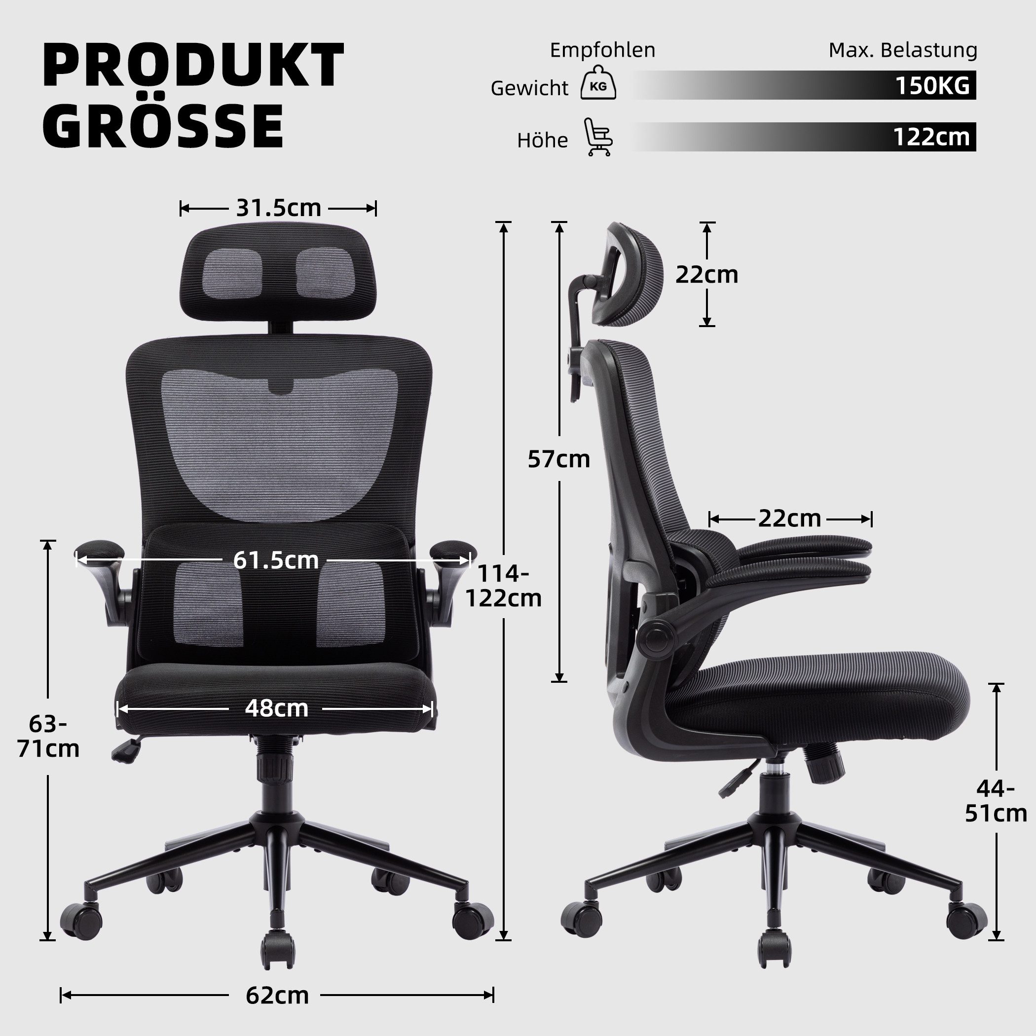 BRTHORY Bürostuhl Schreibtischstuhl mit Kopfstütze/selbstadaptiver Lordosen günstig online kaufen