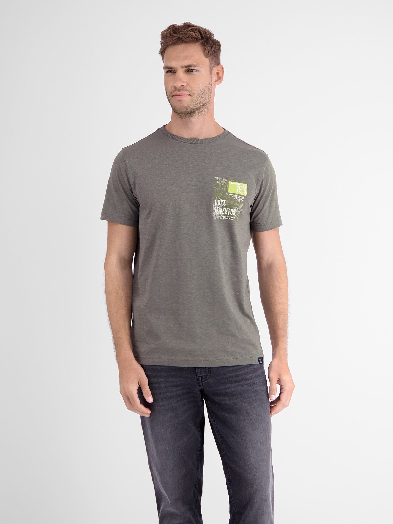 LERROS T-Shirt LERROS O-Neck T-Shirt, Brustprint BASALT GREY