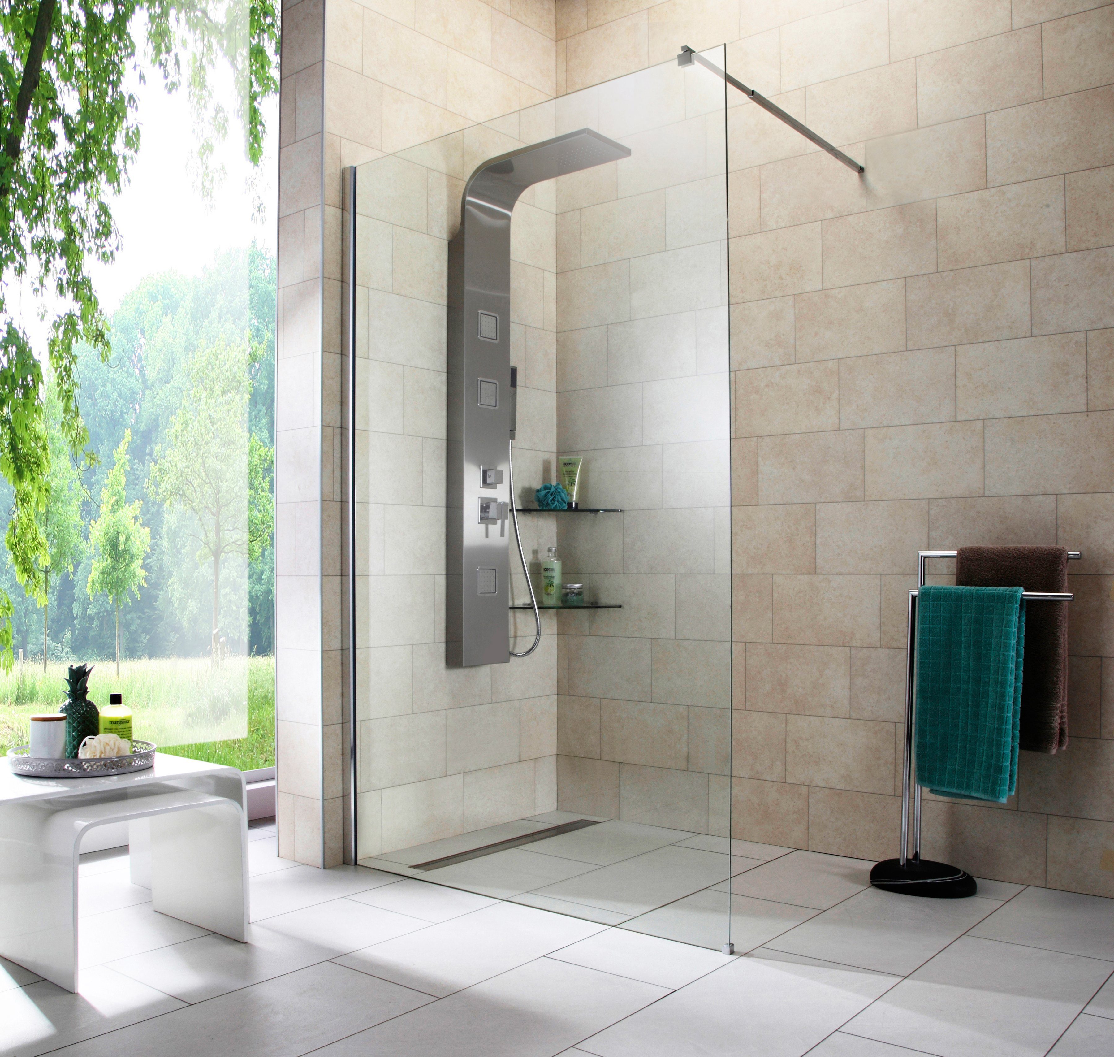 welltime Walk-in-Dusche Tropea light, Einscheibensicherheitsglas, Inklusive verstellbarem Wandarm