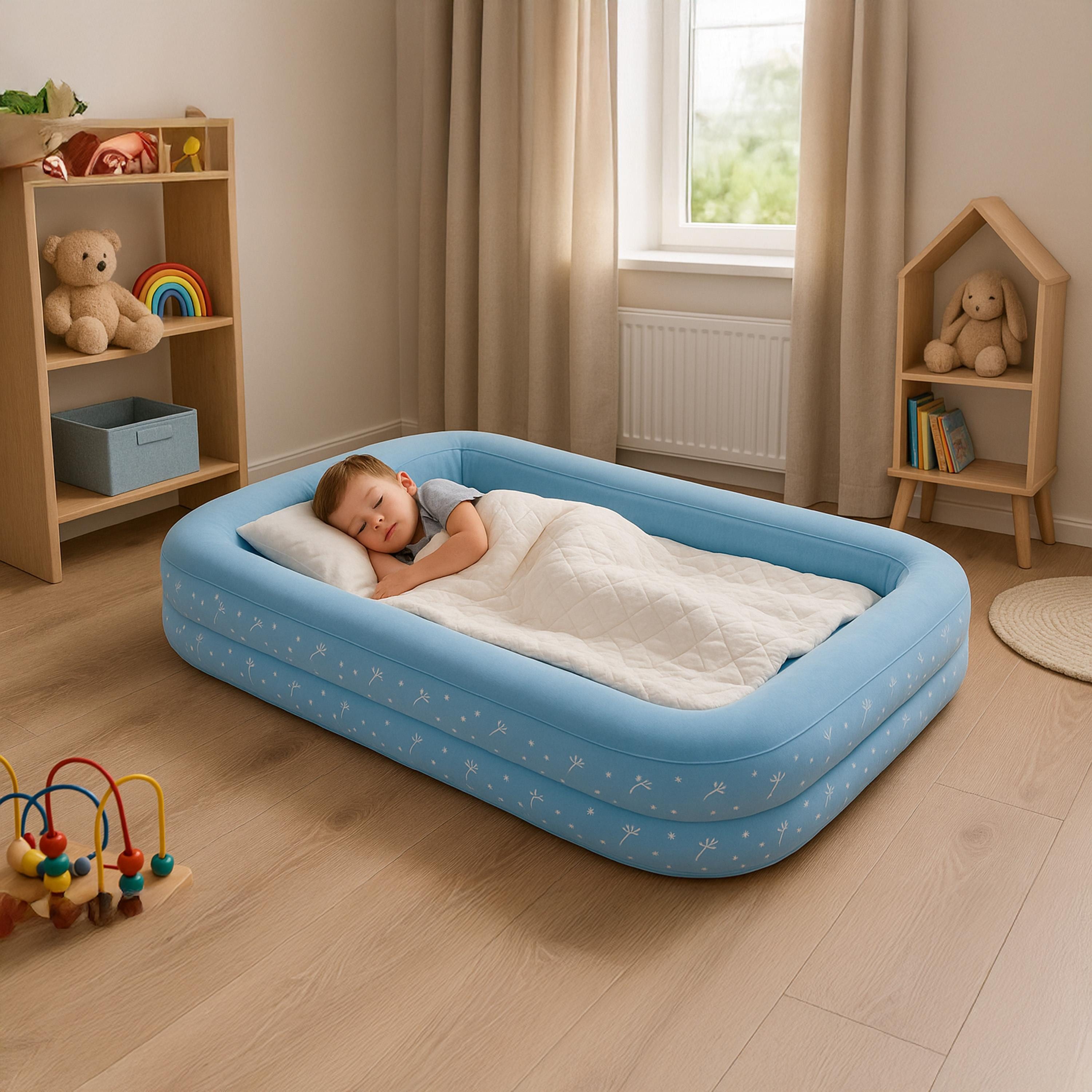 Avenli Luftbett Luftmatratze für Kinder blau mit Pumpe, (Reisebett blau, 1-tlg., Kinderluftbett 172x112x30cm), Luftmatratze mit erhöhtem Rahmen