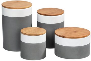 WENKO Vorratsdose Malta, Keramik, (1-tlg), Keramikdose im trendigen Farbblockdesign in Grau/Weiß