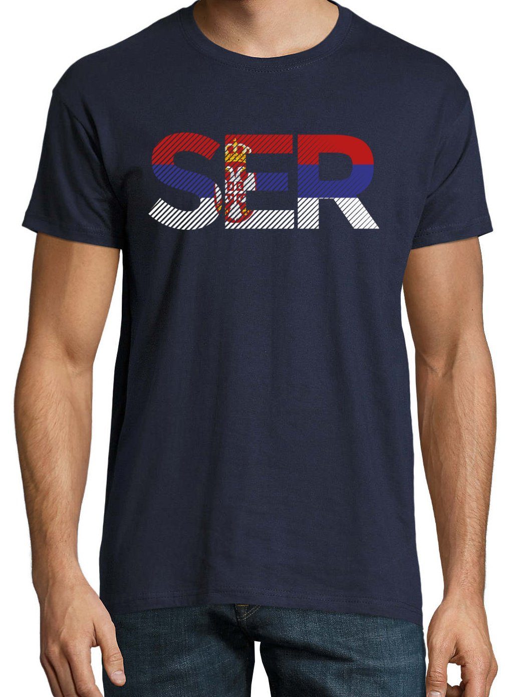 Youth Designz T-Shirt Frontprint im Fußball mit T-Shirt Look SER Serbien Herren Navy