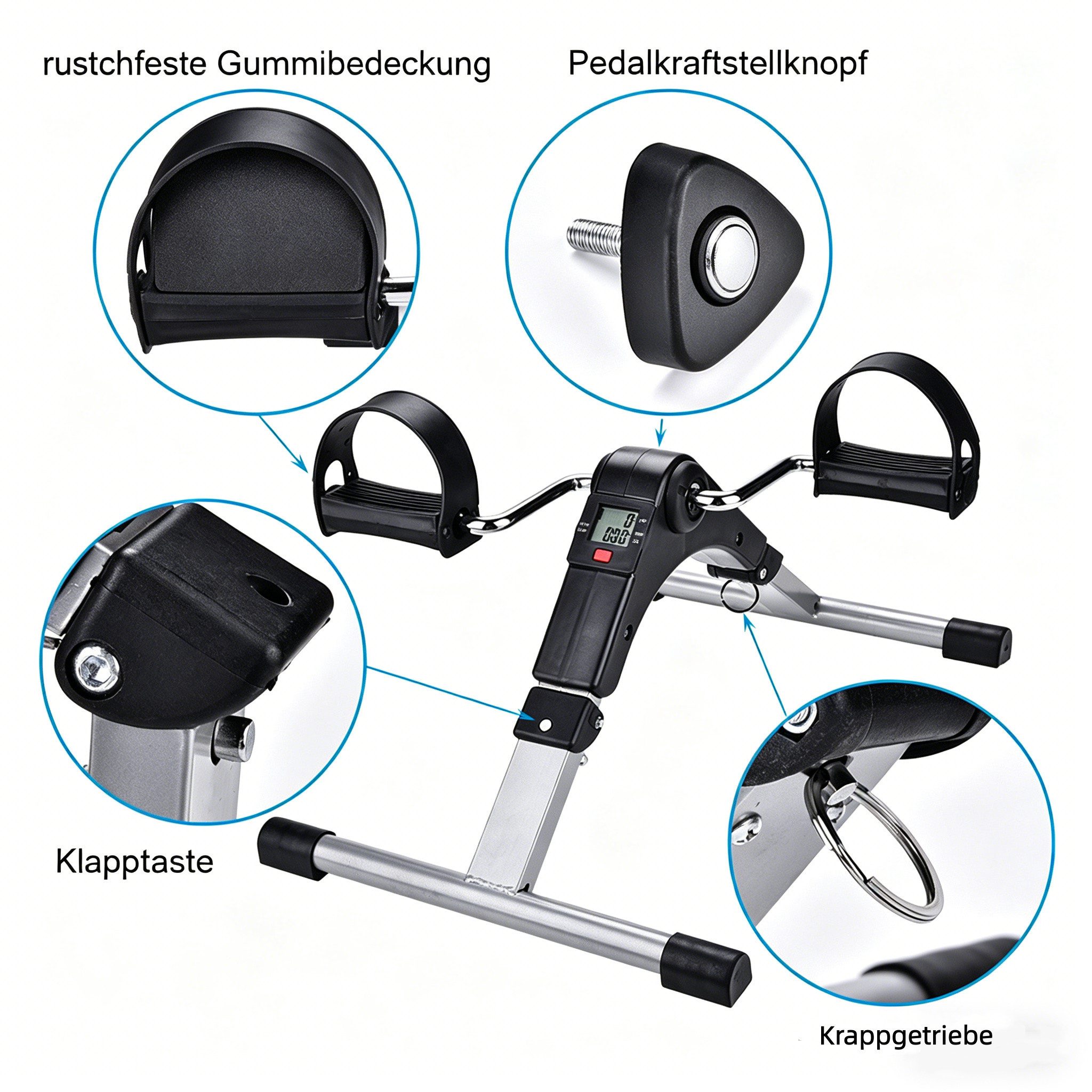 GARRYFIZH Mini-Heimtrainer Faltbarer Heimtrainer Pedaltrainer mit LCD-Computer für Arm & Bein, Kompakter Beintrainer für Home-Office & Reha – platzsparend klappbar