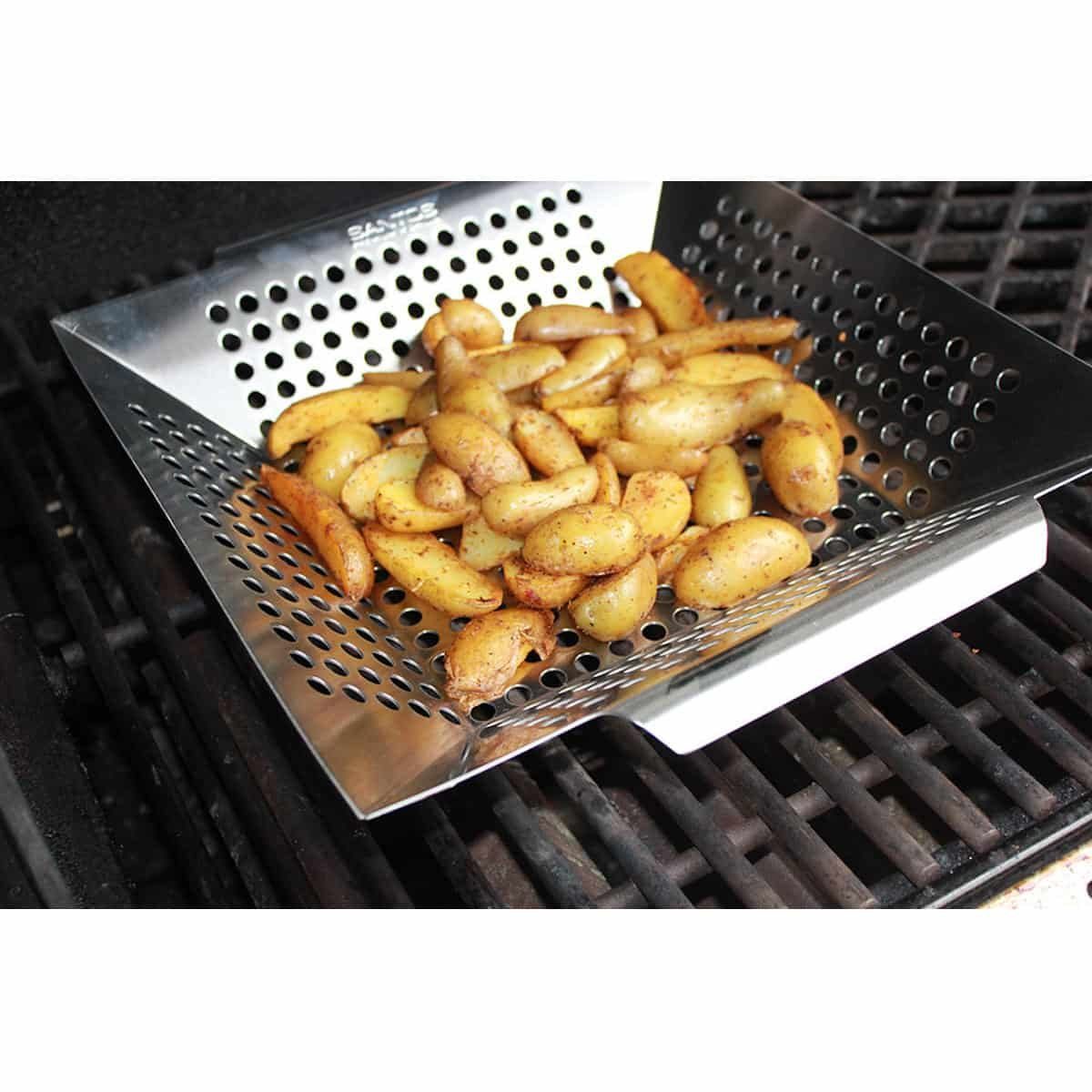 Santos Grillpfanne, Edelstahl, Gemüsekorb XXL, Grillpfanne Edelstahl optimal für Fisch und Gemüse