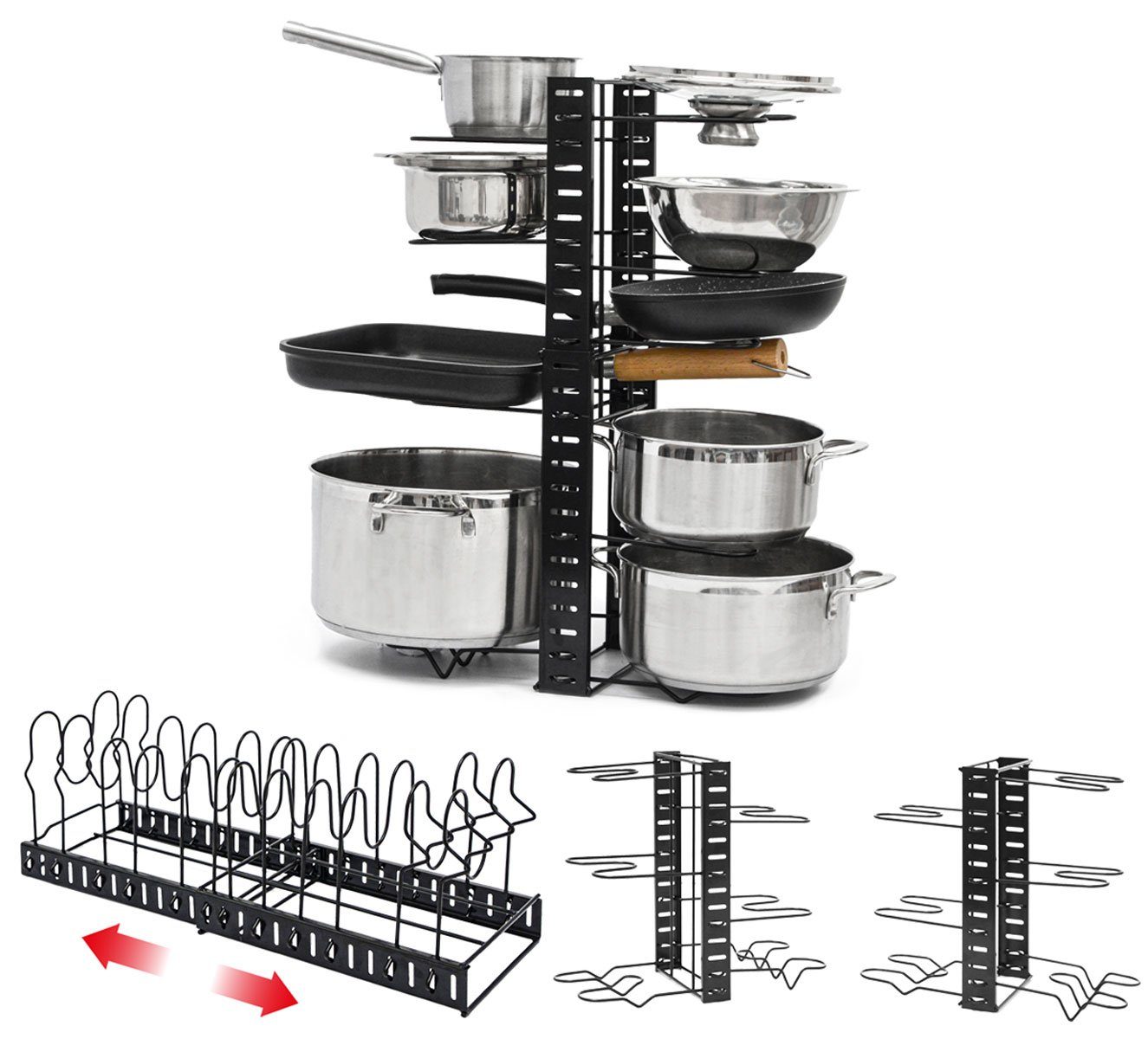 MAKLIK Geschirrständer Teleskop Pfannenhalter 30 bis 57 cm mit 12 Ablagen - Schrankorganizer