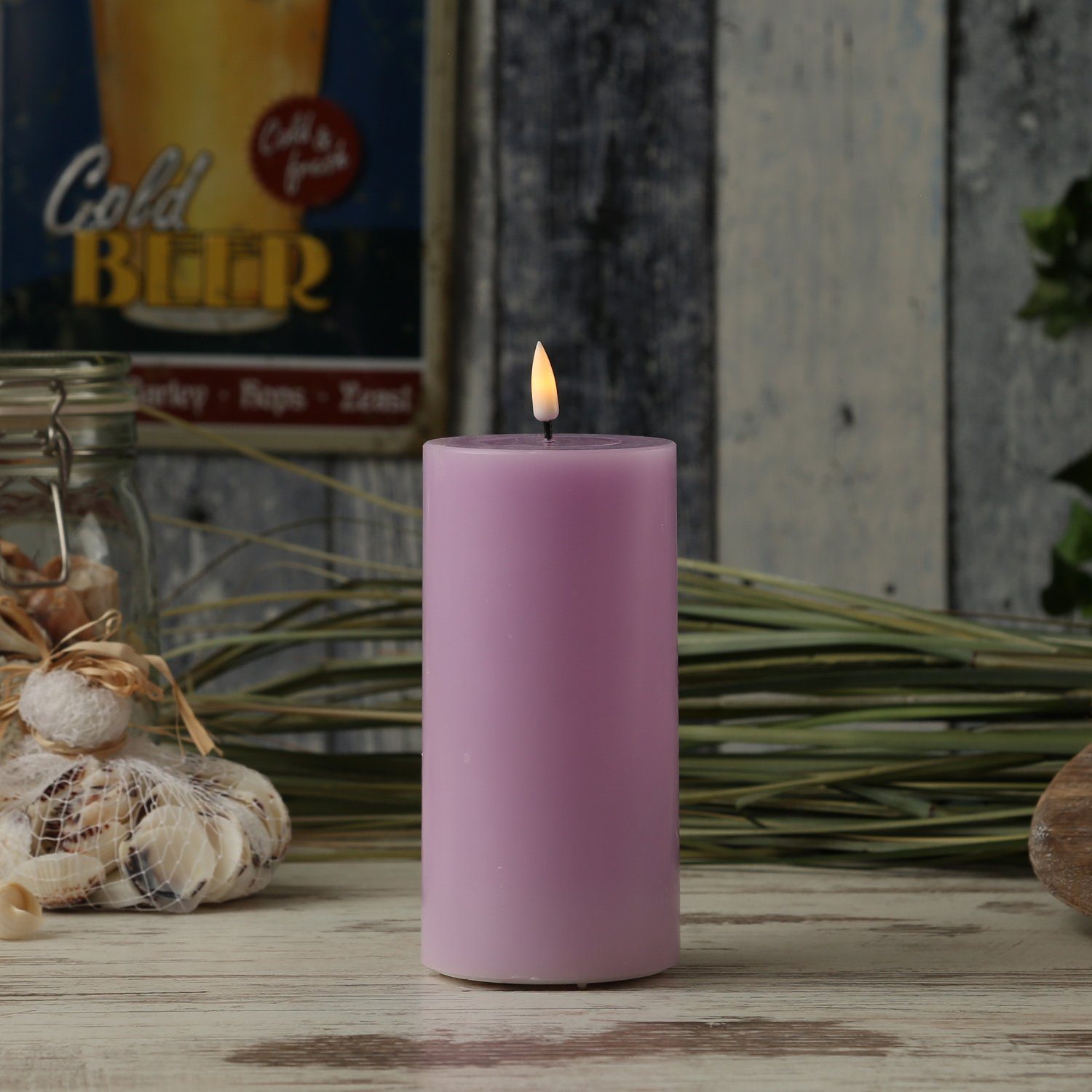 Deluxe Homeart LED-Kerze LED Kerze Mia Echtwachs 3D Flamme flackernd H: 15cm D: 7,5cm lavendel (1-tlg)