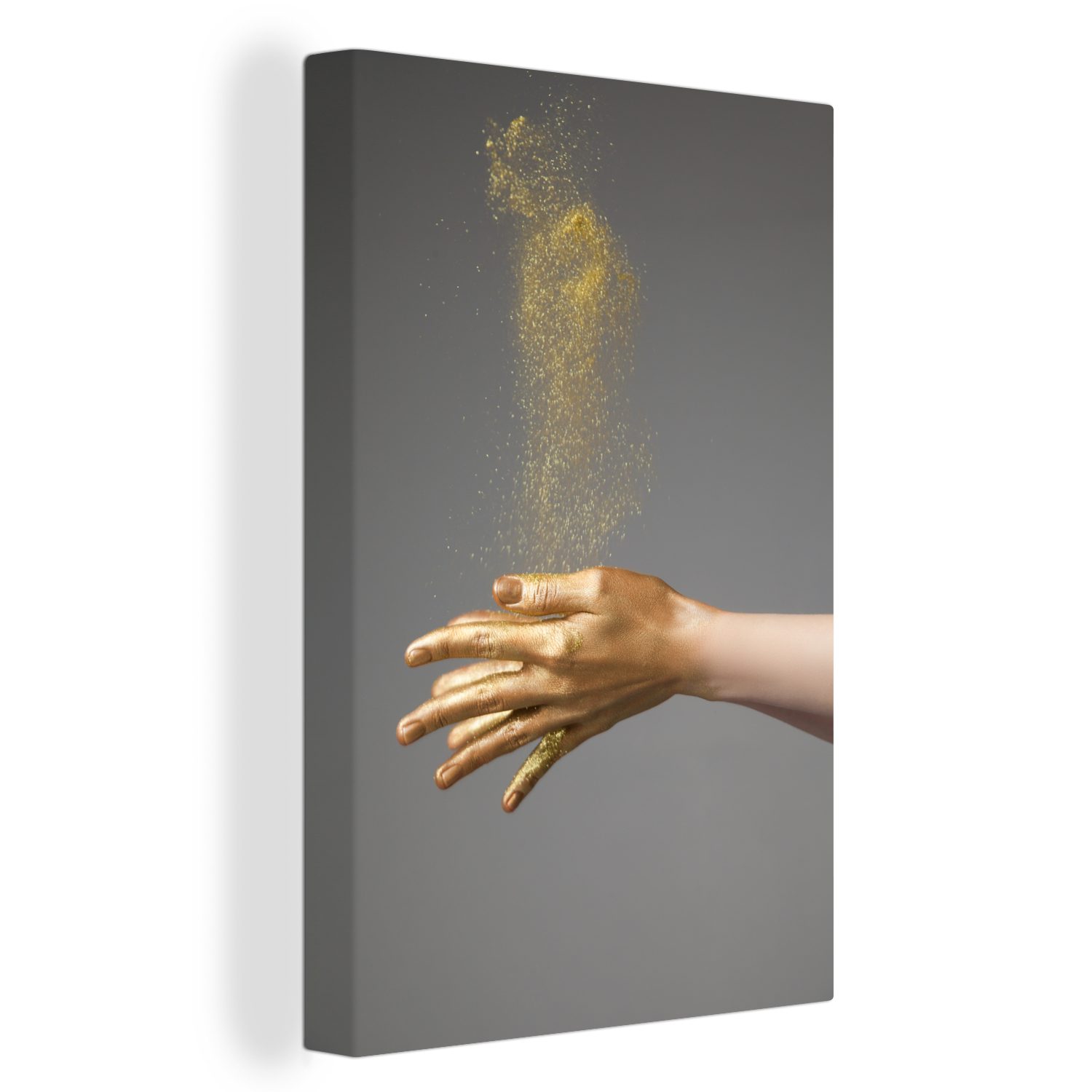 OneMillionCanvasses® Leinwandbild Frau mit goldgefärbten Händen und einer Glitzerwolke, (1 St), Leinwandbild fertig bespannt inkl. Zackenaufhänger, Gemälde, 20x30 cm