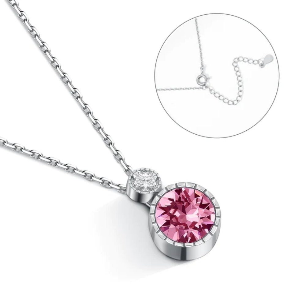 mit (allergiefreies Birthstone Geburtstag Hochzeit Pomelo Best Muttertag Mädchen Edelstein Silber Halsband Jubiläum Schmuck Kette Sterling Weihnacht S925 Anhängerkette Rund Geschenk Damen Freundin Geschenkbox, Halsketten Valentinstag Anhänger Kristallen Mama), Kette Halskette mit Anhänger Rosa mit Geburtsstein Frauen