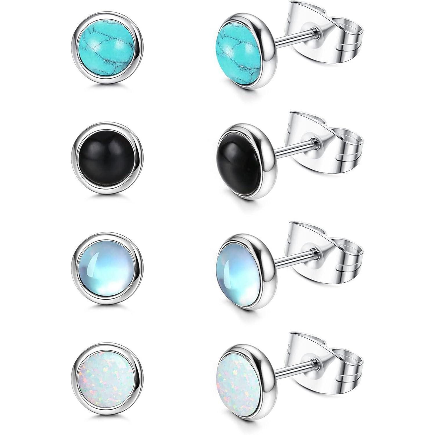 Ohrstecker-Set Mondstein Opal Türkis Ohrstecker Set Chirurgenstahl Damen Mädchen