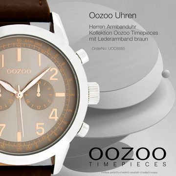 OOZOO Quarzuhr Oozoo Herren Armband-Uhr braun, Herrenuhr rund, groß (ca. 43mm) Lederarmband, Fashion-Style