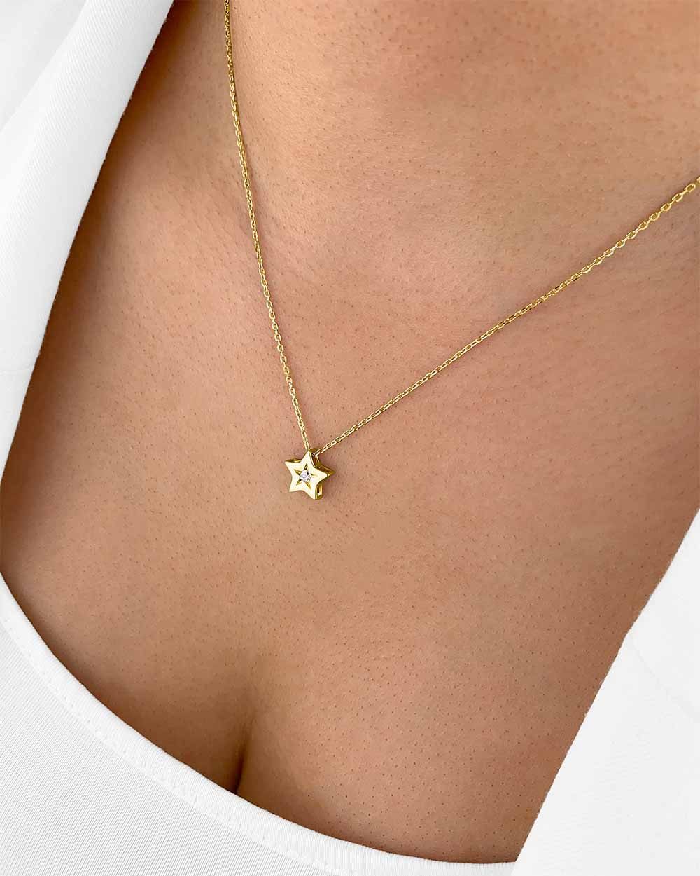 Kette mit Anhänger 'Astrid' Damen Halskette Silber 925 vergoldet Stern Anhänger Kristall