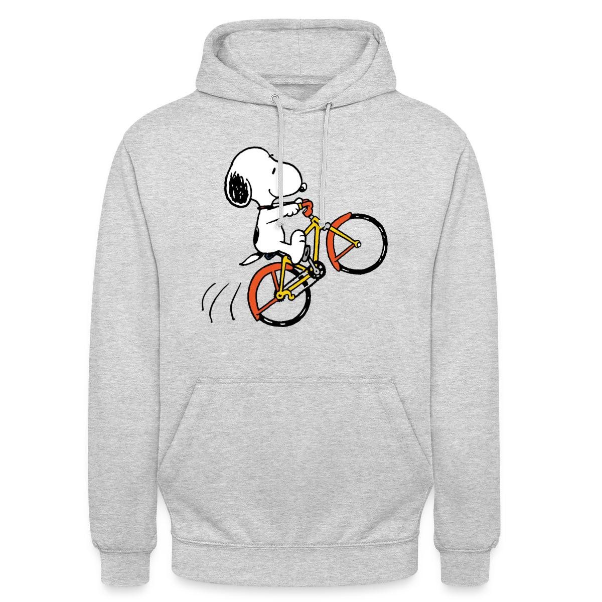 Spreadshirt Hoodie Peanuts Snoopy Mit Fahrrad Unisex Hoodie (1-tlg) Unisex-Schnitt: Sitzt bei Männern körpernah, bei Frauen weit