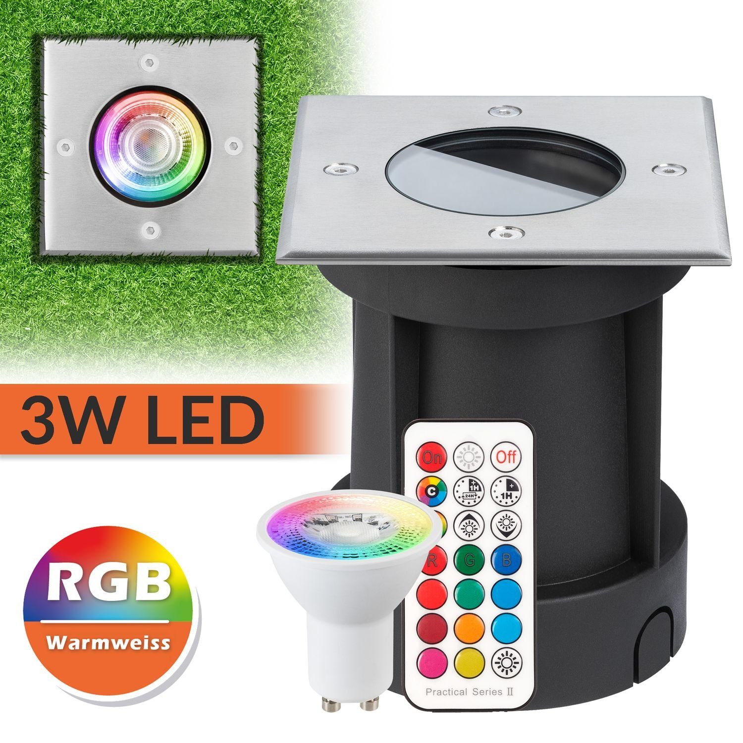 LEDANDO LED Einbaustrahler RGB LED Bodeneinbaustrahler Set mit Fernbedienung 12 Farben bunt IP65
