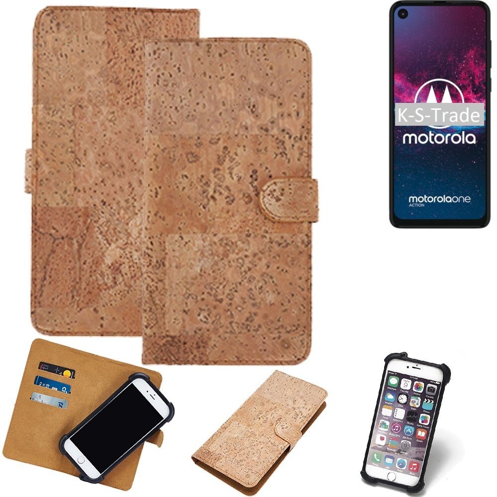 K-S-Trade Handyhülle für Motorola one action, Hülle - Kork Handyhülle Cover - Schutzhülle TPU Case Bumper in