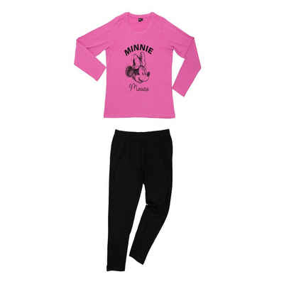 United Labels® Schlafanzug Disney Minnie Mouse Schlafanzug für Damen Langarm Pink/Schwarz