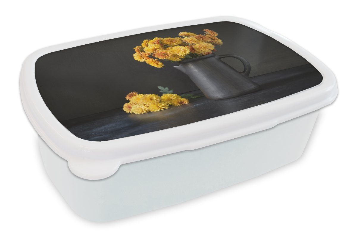 MuchoWow Lunchbox Stilleben - Chrysanthemen - Gelb, Kunststoff, (2-tlg), Brotbox für Kinder und Erwachsene, Brotdose, für Jungs und Mädchen weiß