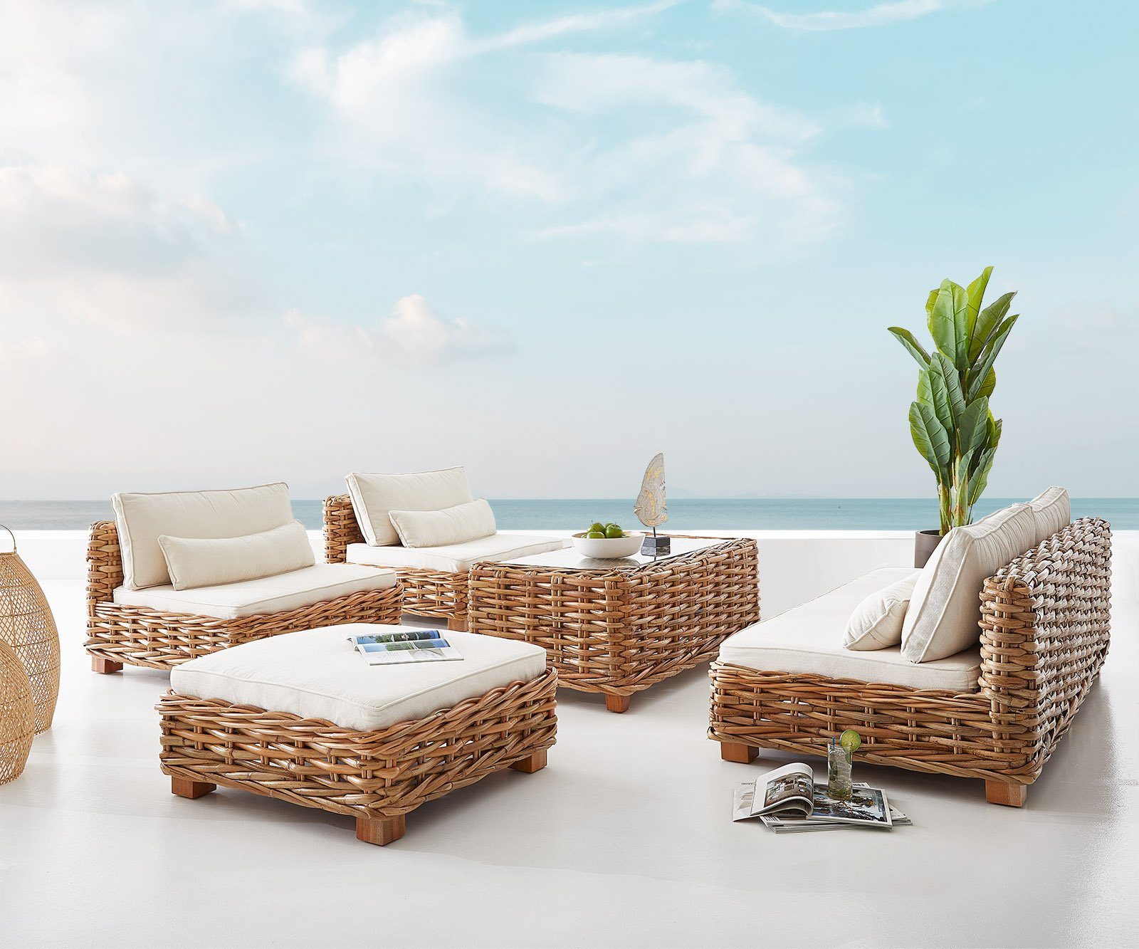 DELIFE Gartensessel Nizza, Rattan Natur Sitzgruppe Lounge Set