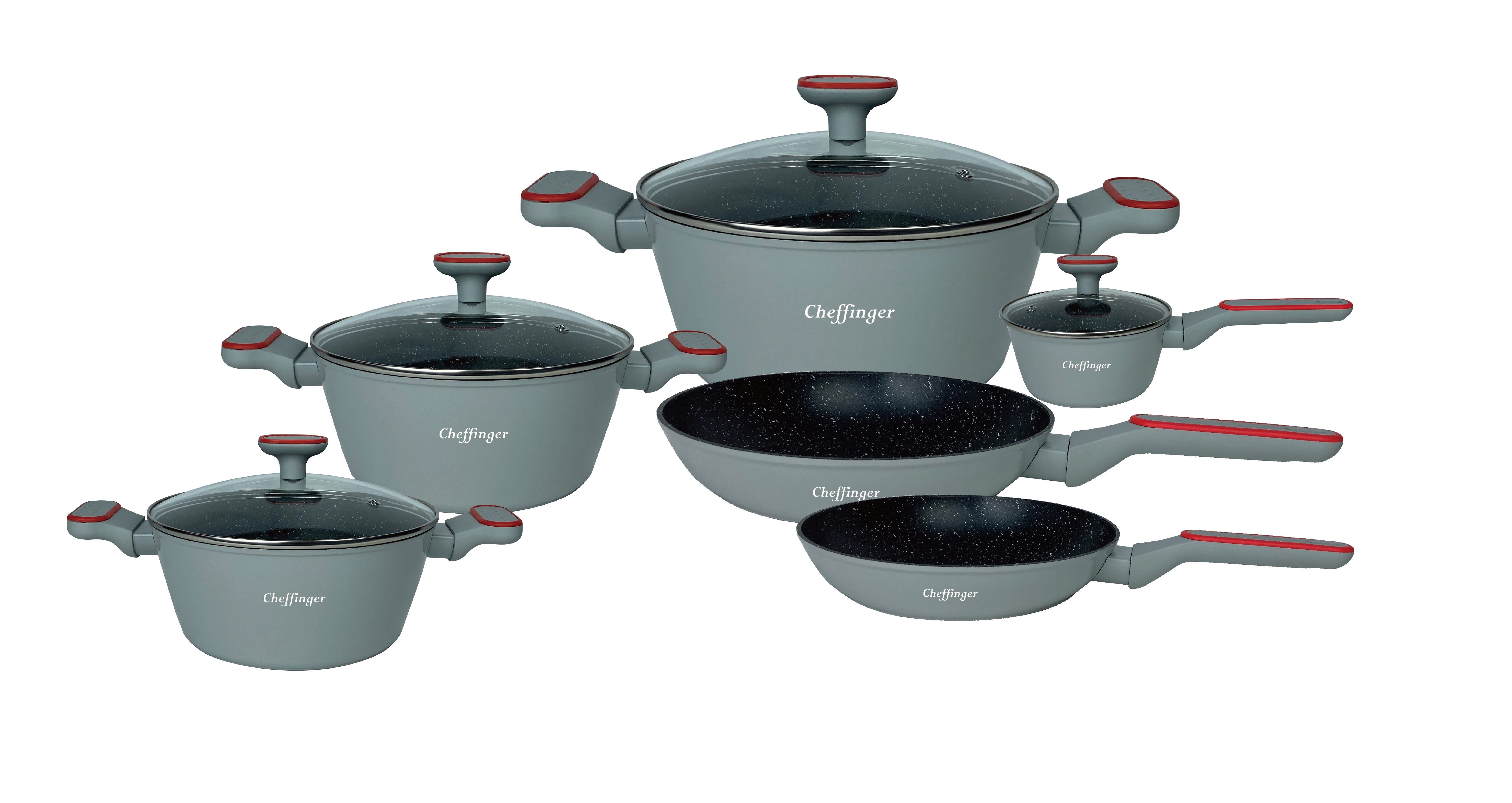 Cheffinger Kochtopf Kochgeschirr Set 10 tlg Topfset Induktion Kochtopfset Antihaft, (10-tlg)