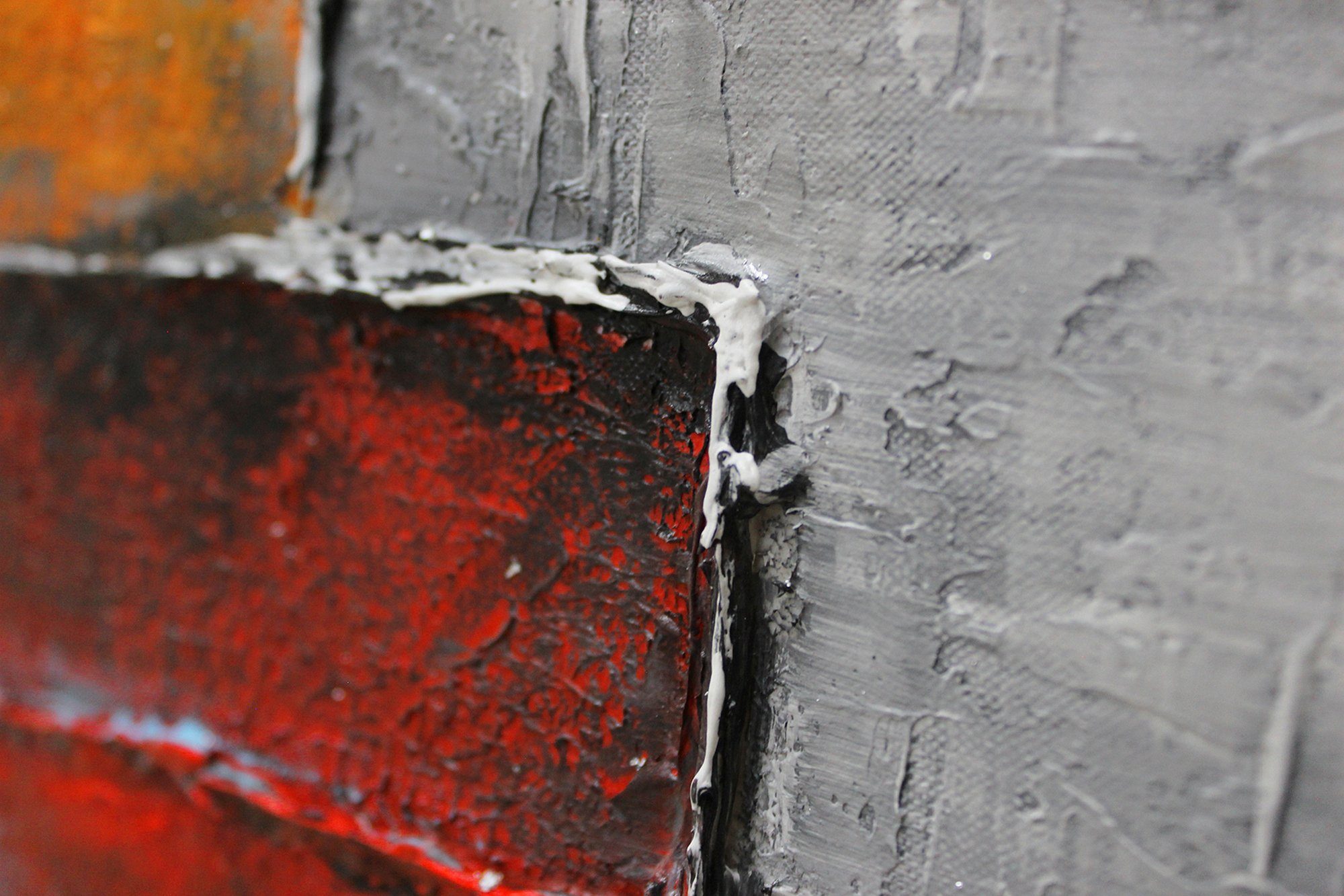 Quadrat Leinwand Orange Ohne Abstraktion, Gemälde Abstraktes Handgemalt YS-Art Schattenfugenrahmen Rechteck Abstraktion, Rot Bild