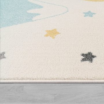 Kinderteppich Nino 886, Paco Home, rechteckig, Höhe: 13 mm, Kurzflor, Spielteppich, Motiv Berge & Sterne, Pastell-Farben