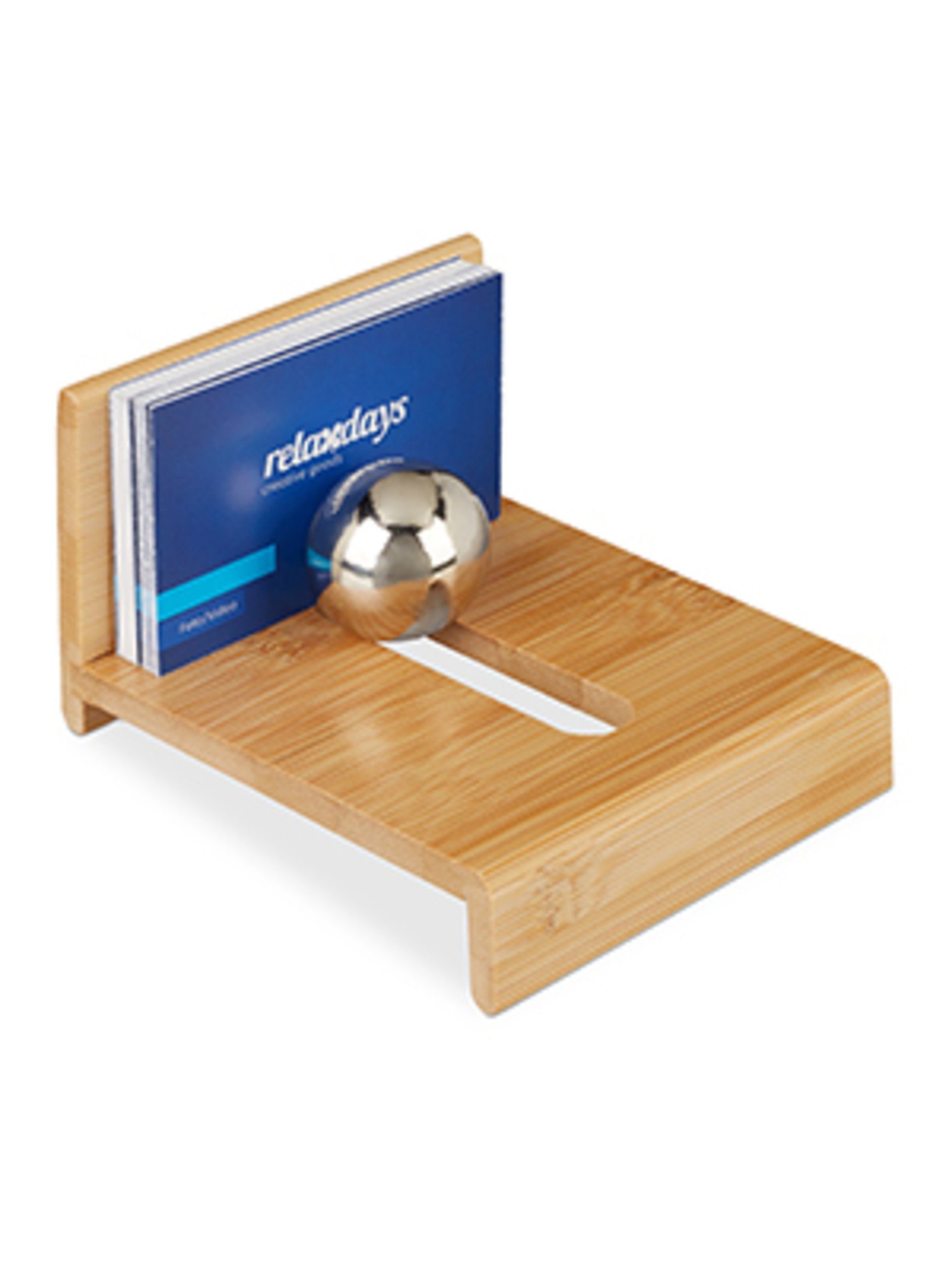 relaxdays Organizer Visitenkartenhalter Bambus mit Kugel (2 St)