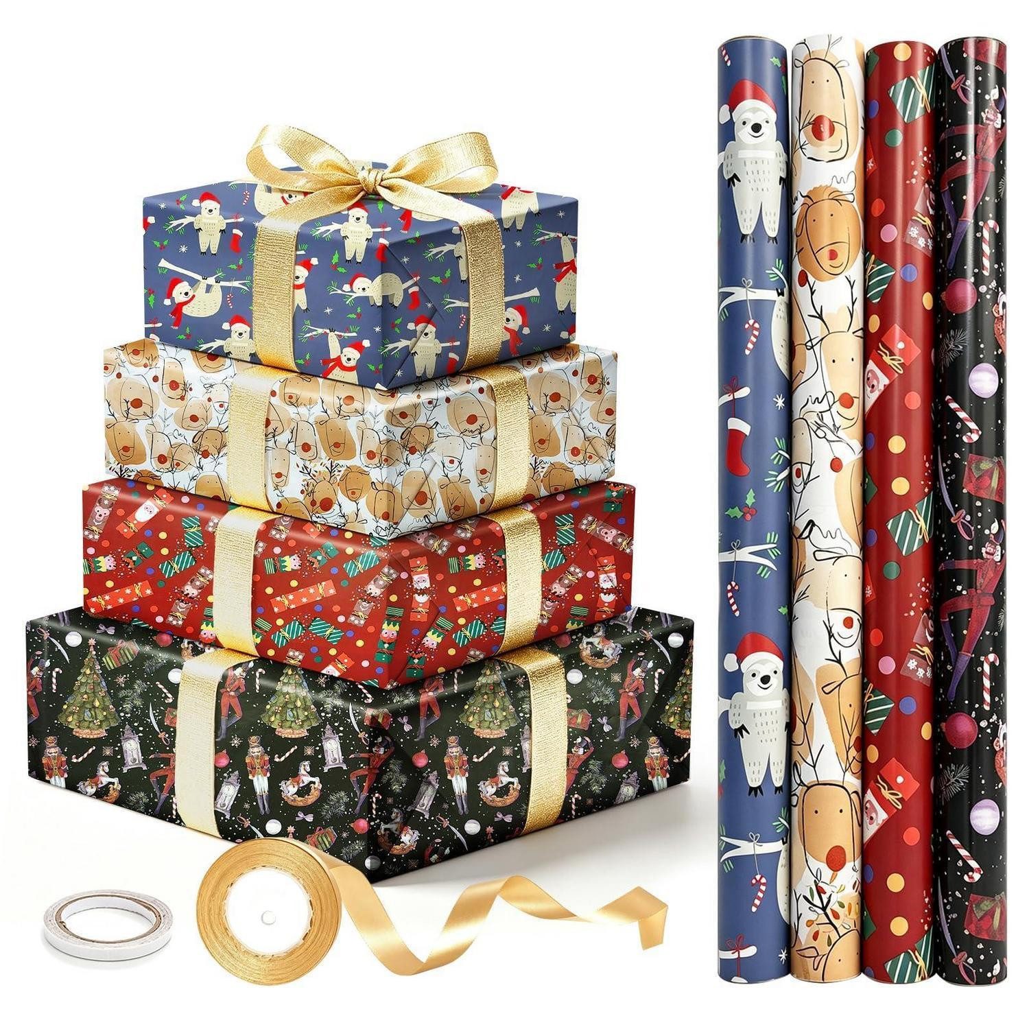 LuxusKollektion Geschenkpapier Geschenkpapier Kinder Weihnachten 4er Set 2026, (1St)