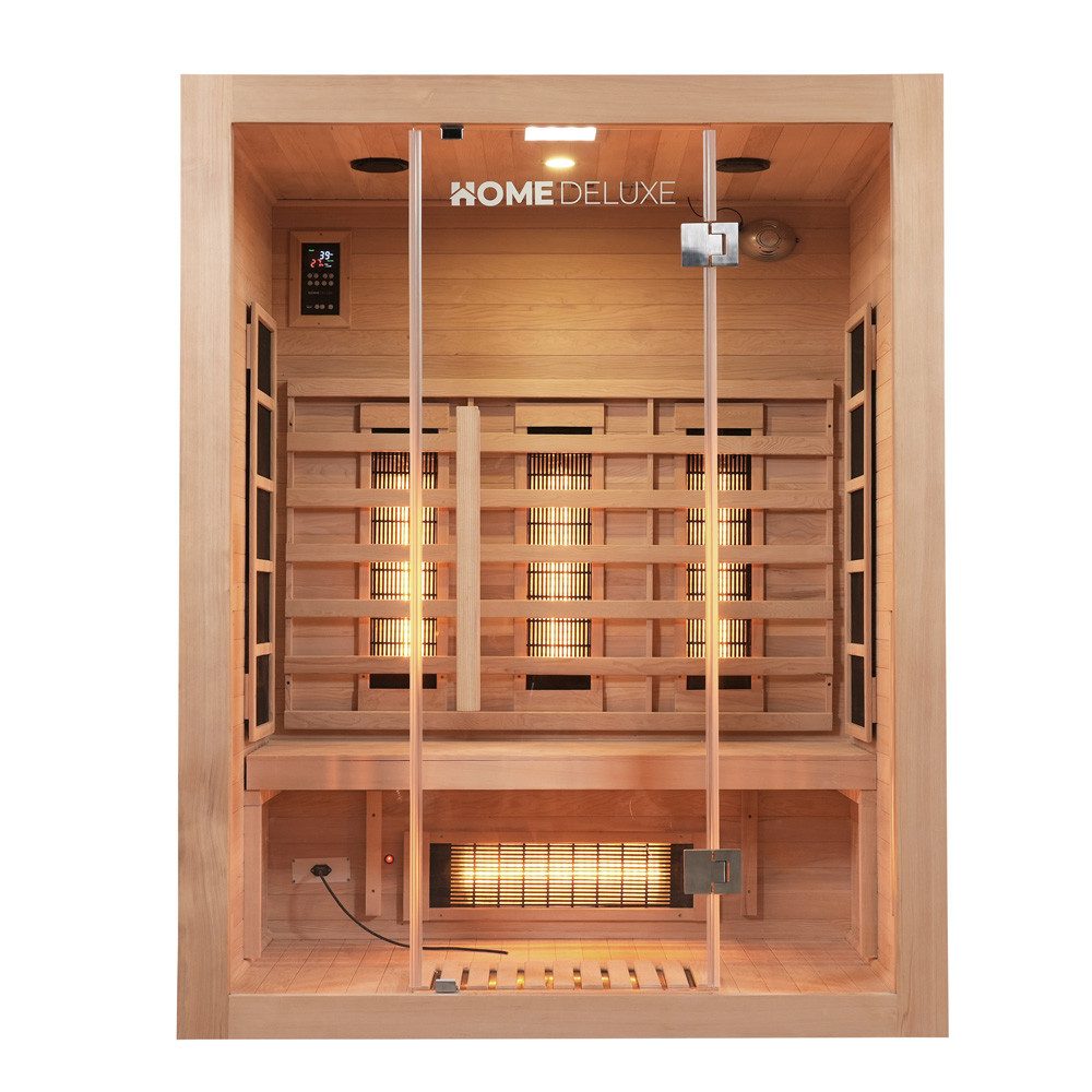 HOME DELUXE Infrarotkabine SAHARA L mit Vollspektrumstrahler, BxTxH: 150 x 120 x 190 cm, (Komplettset) 6 Vollspektrumstrahler, Hemlock-Holz, für 3 Personen I Infrarotsauna