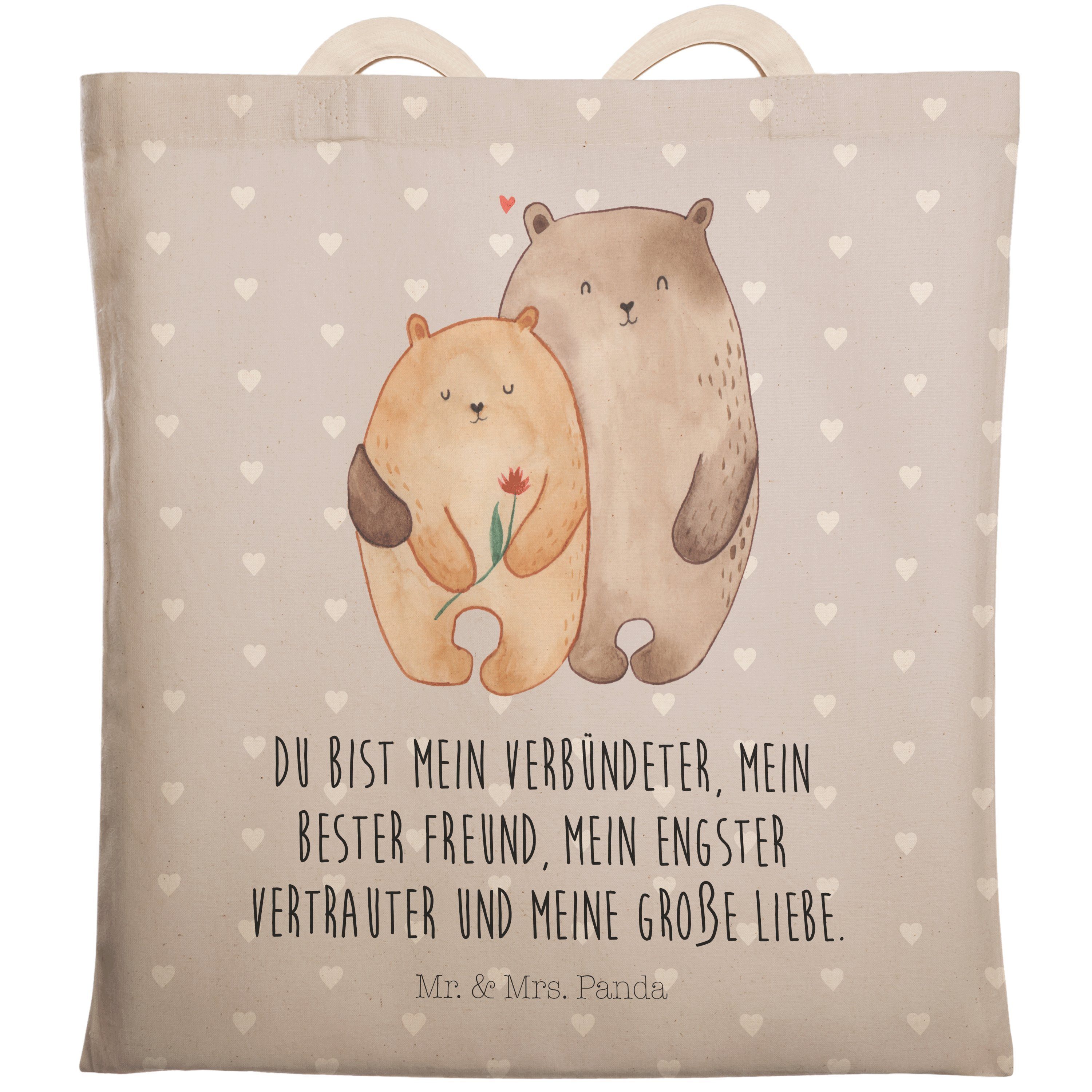 Mr. & Mrs. Panda Tragetasche Bären Liebe - Grau Pastell - Geschenk, Baumwolltasche, Bärchen, verkn (1-tlg)