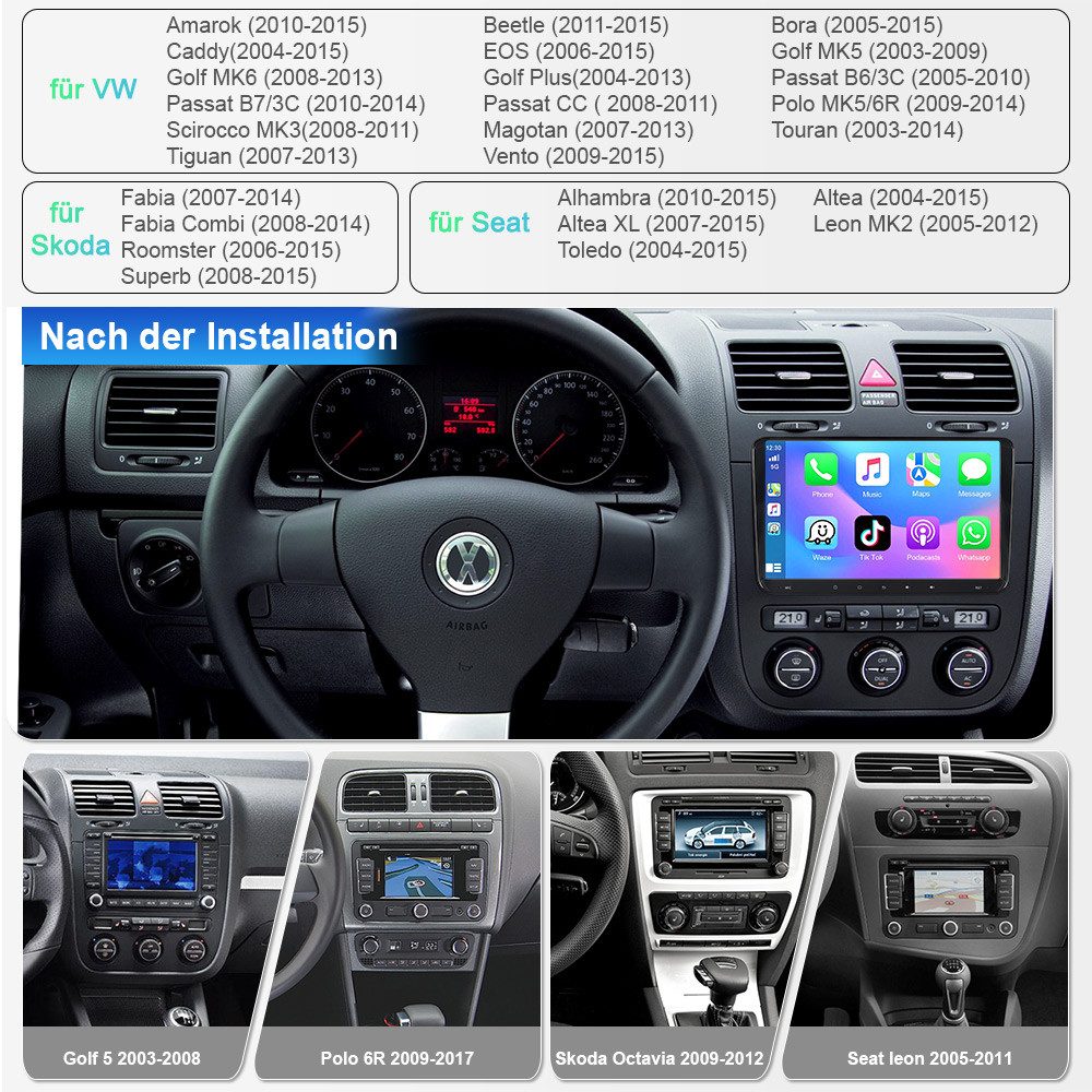 A-Sure 8-Core FM 4G-LTE Für Skoda Fabia Combi Roomster Superb GPS Android 14 Autoradio (Digitalradio (DAB), Bluetooth, DSP, RDS, SWC, Siri, Mirrorlink, Google play, Netflix, Youtube, Calendar, TikTok)