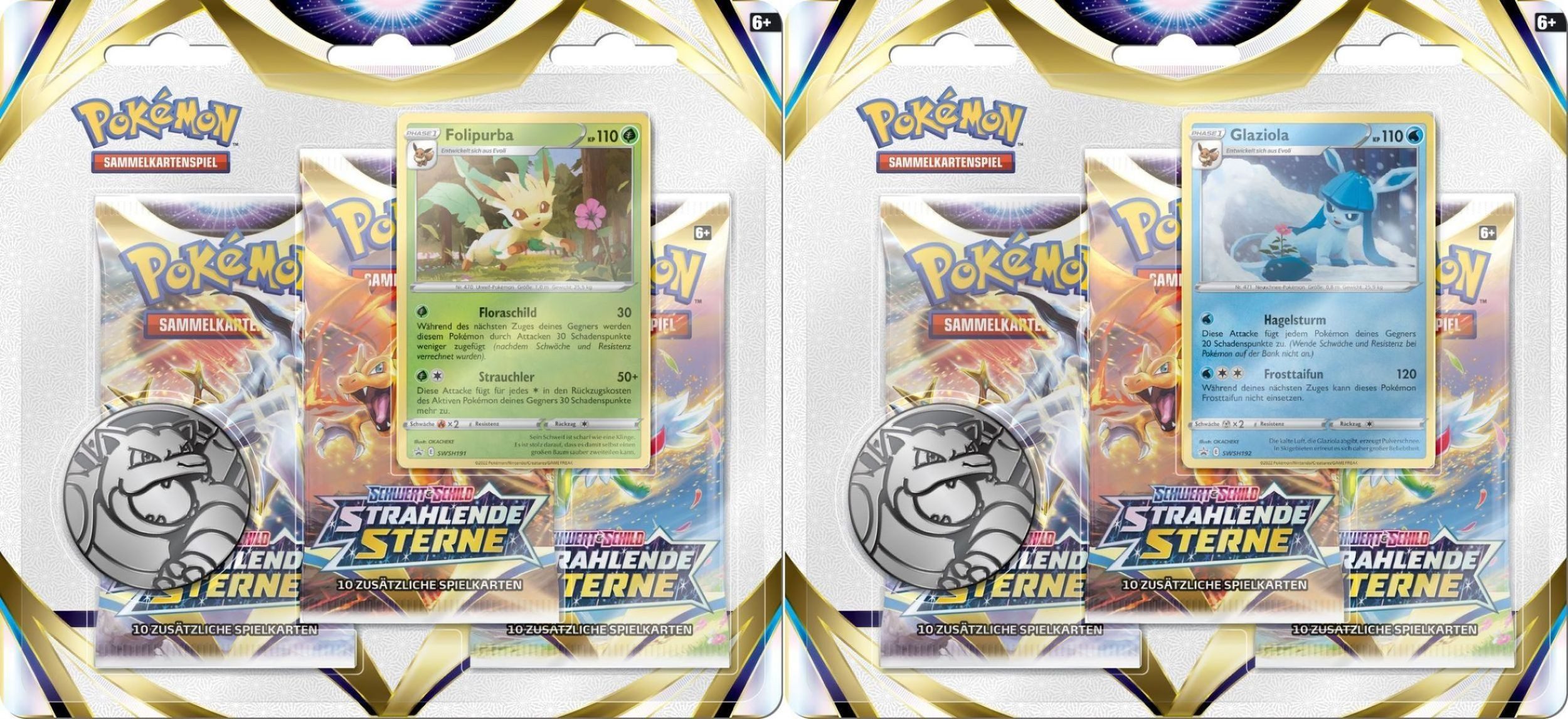 POKÉMON Sammelkarte Pokemon Schwert & Schild 3-Pack Blister Strahlende Sterne