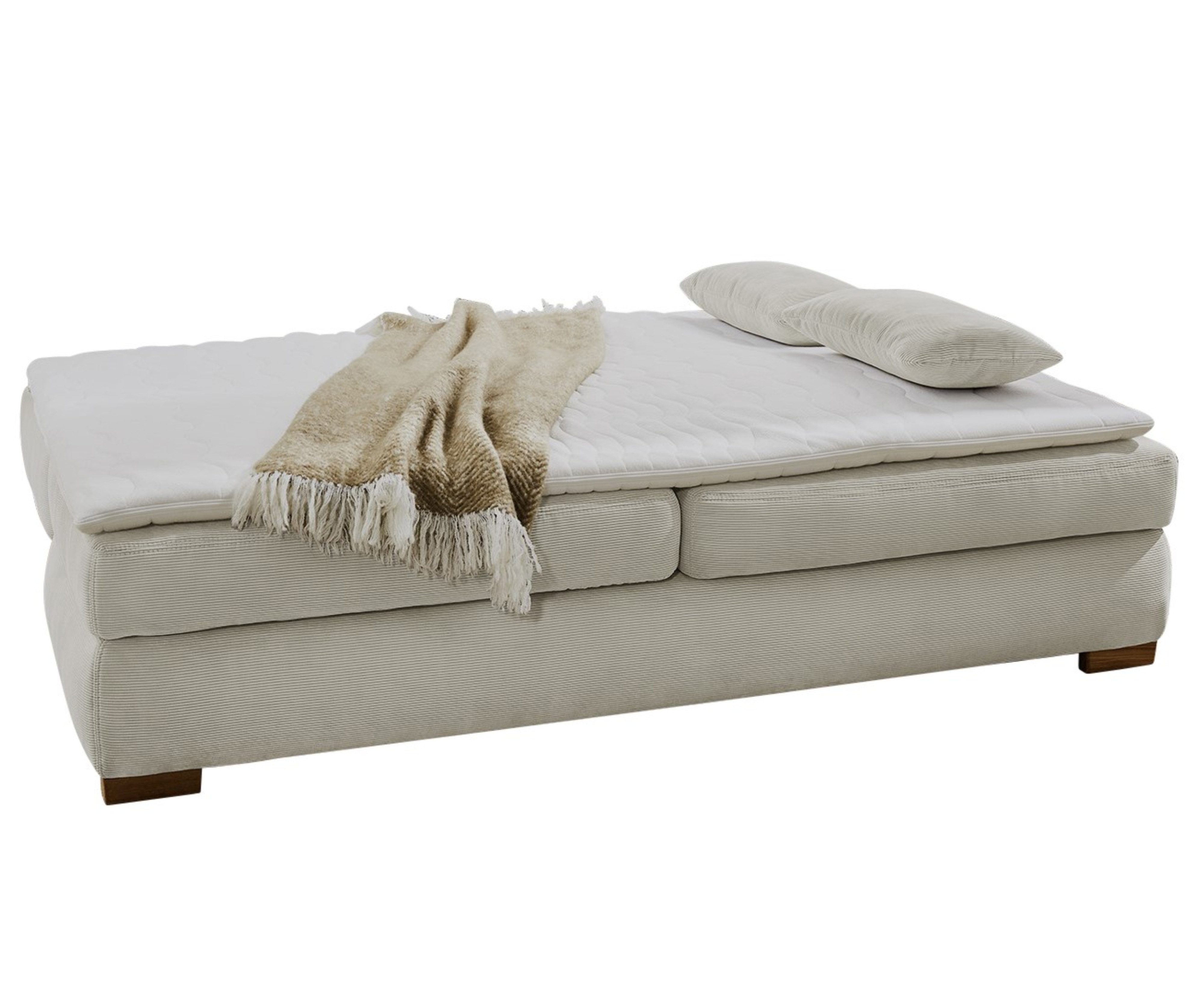 luma-home Schlafsofa 15151, Dauerschläfer mit Bettkasten B201/T110/H88 cm, Liegefläche 160x200 cm, Federkern, Wellenunterfederung, separater Topper, Feincord Beige