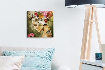 OneMillionCanvasses® Leinwandbild Frau - Blumen - Farben - Schmetterlinge - Rosen - Kopftuch, (1 St), Leinwand Bilder für Wohnzimmer Schlafzimmer