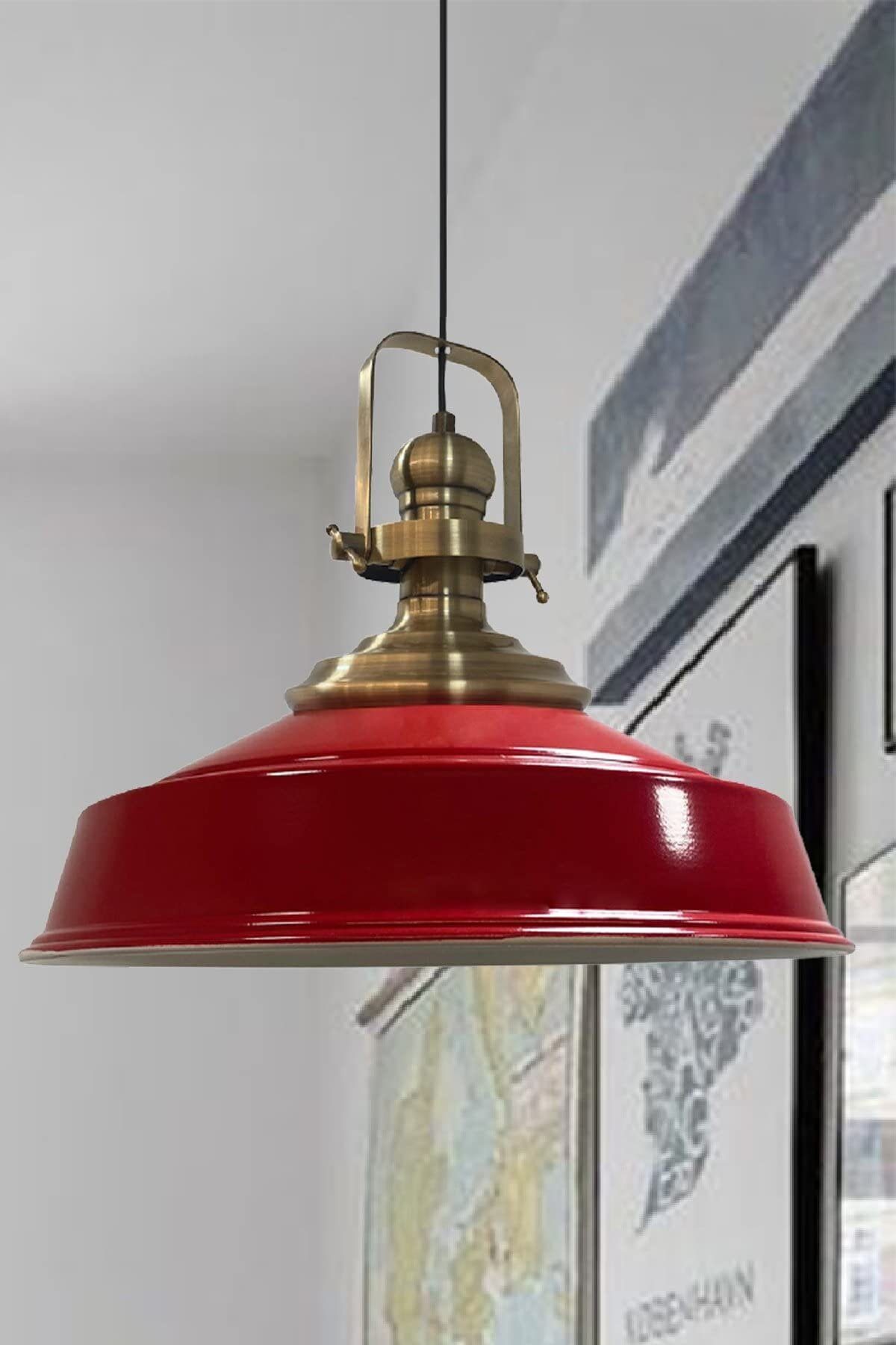 Bamyum Pendelleuchte Bamyum Pendelleuchte Metall E27 Ø41 cm Aslet Lampe, Rot Vintage I ohne l Leuchtmittel