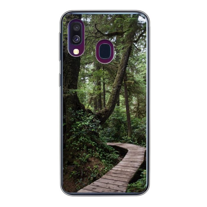 MuchoWow Handyhülle Holzbrücke in den moosbewachsenen Wäldern Costa Ricas Handyhülle Samsung Galaxy A40 Smartphone-Bumper Print Handy