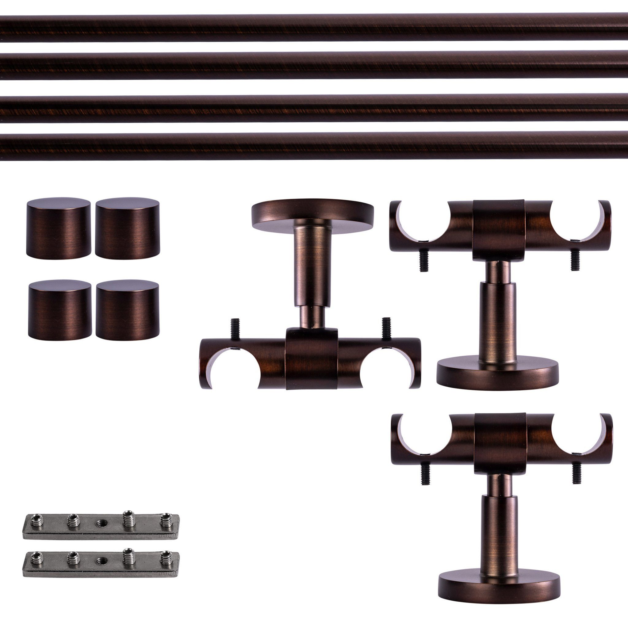 Victoria M. Gardinenstange Set Innenlauf, 240 cm, rot-bronze, Kappe, Ø 19 mm, 2-läufig, mit Bohren, verschraubt, Aluminium, Innenlauf-System, individuell konfigurierbar, Komplettset