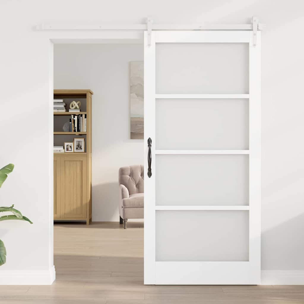 vidaXL Haustür Schiebetür 93 x 202 cm Massivholz Kiefer und Glas Weiß (1-St)