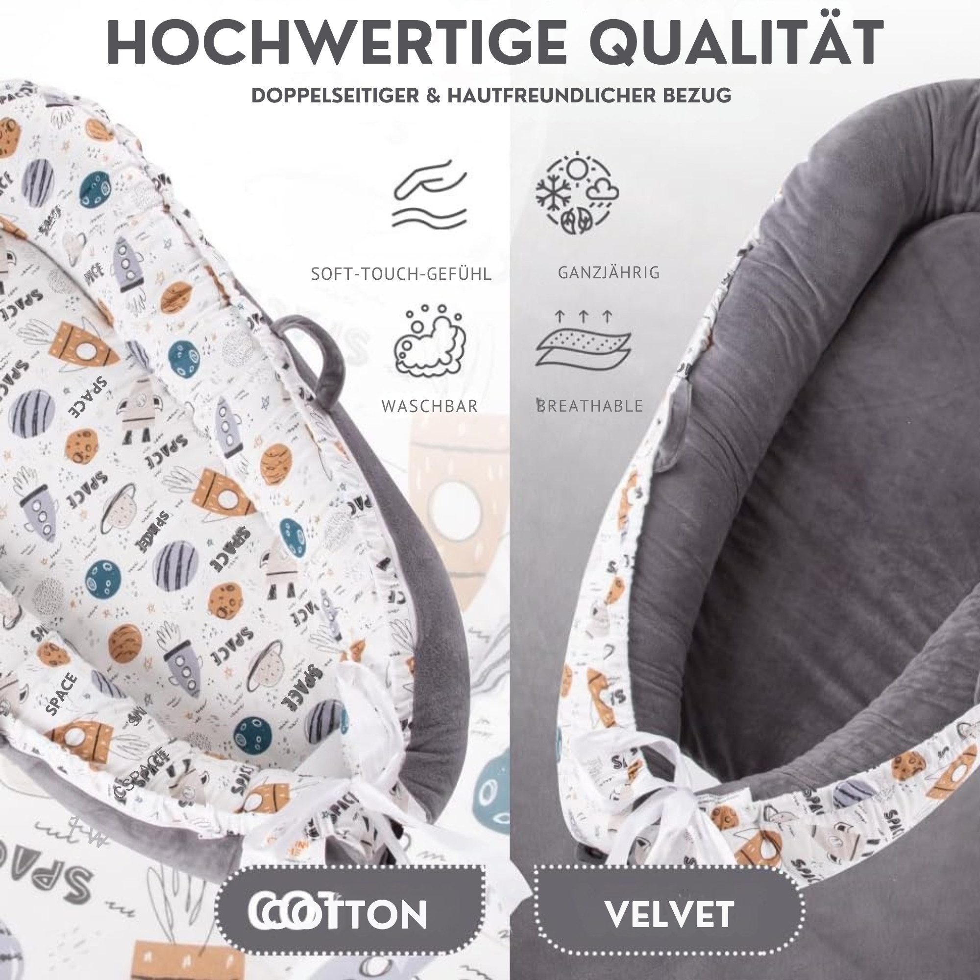 Vivitar Bettnestchen für Neugeborene, tragbare und verstellbare Baby-Liege, (tragbar, größenverstellbar, weiche Auflage für Neugeborene, mit Reversible 100% Baumwolle und Samt Abdeckung), für 0-12 Monate Jungen Mädchen, Baby Essentials für die Reise