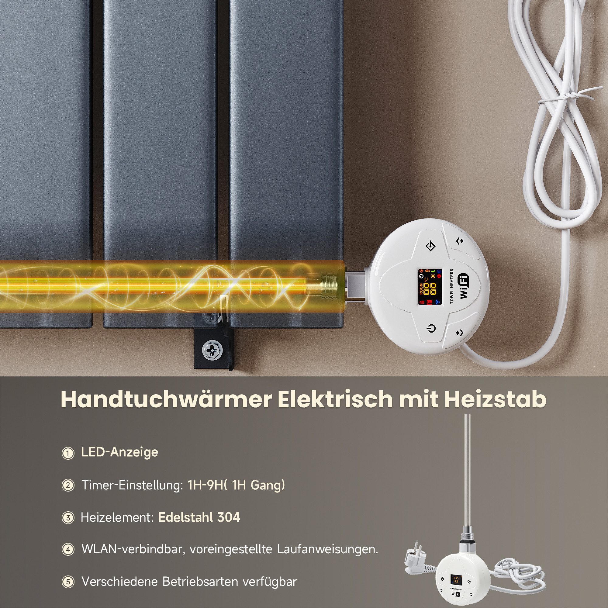 SONNI Elektro-Heizkörper Elektro-Heizkörper mit WiFi-Fernbedienung,Temperaturregelung:400W-800W – Bild 3 von 5