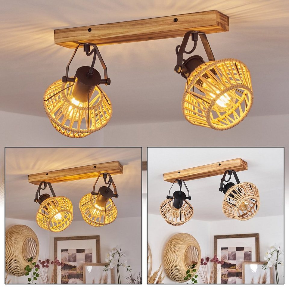 hofstein Deckenleuchte »Corna« moderne Deckenlampe aus Holz/Hanfseil/Metall  in Natur/Schwarz, ohne Leuchtmittel, Leuchte im Boho Design, verstellbare  Schirme (16cm),Lichteffekt, E27