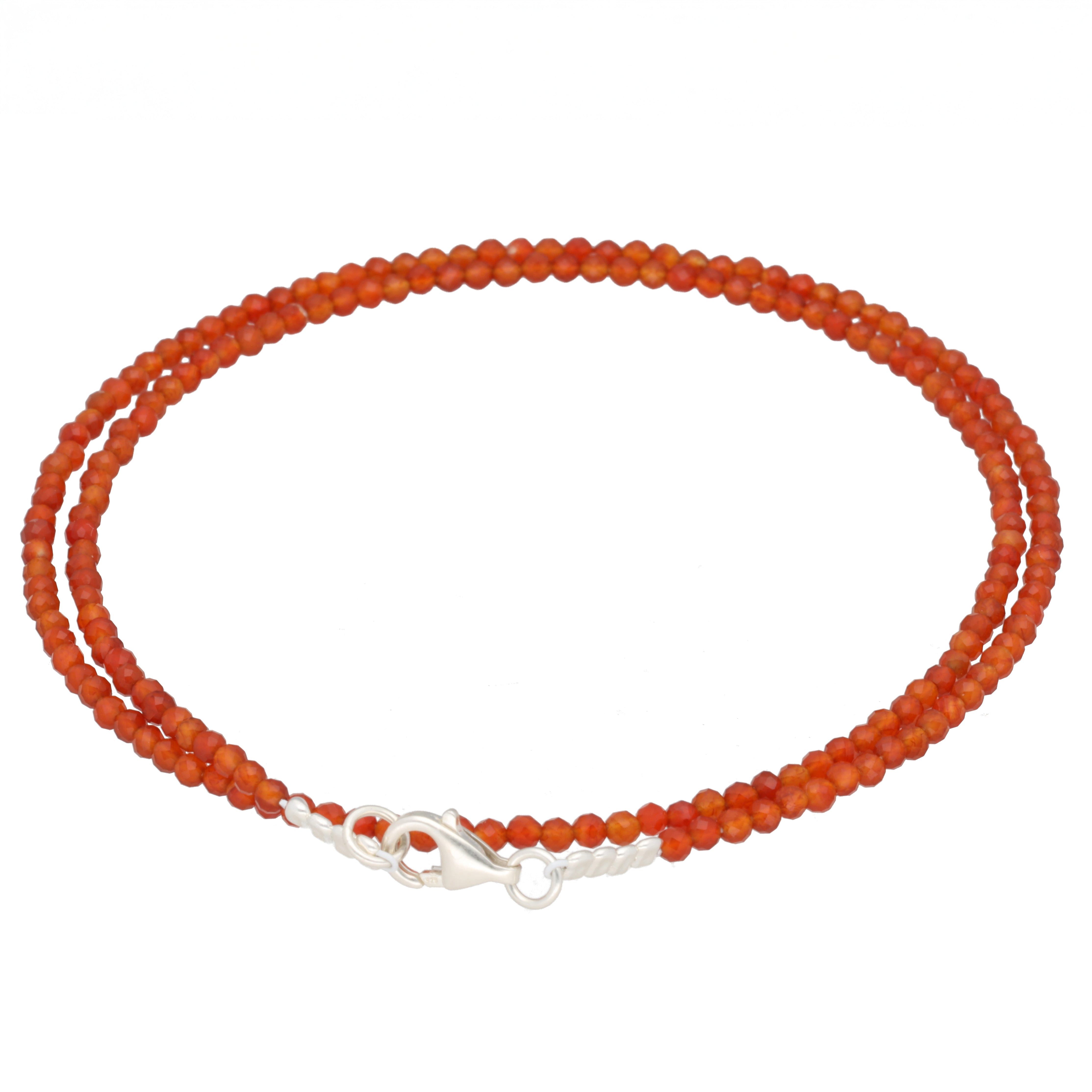 Lebensquelle Plus Kette ohne Anhänger Karneol 2 mm Perlenkette facettiert, 45 cm + Silberverschluss