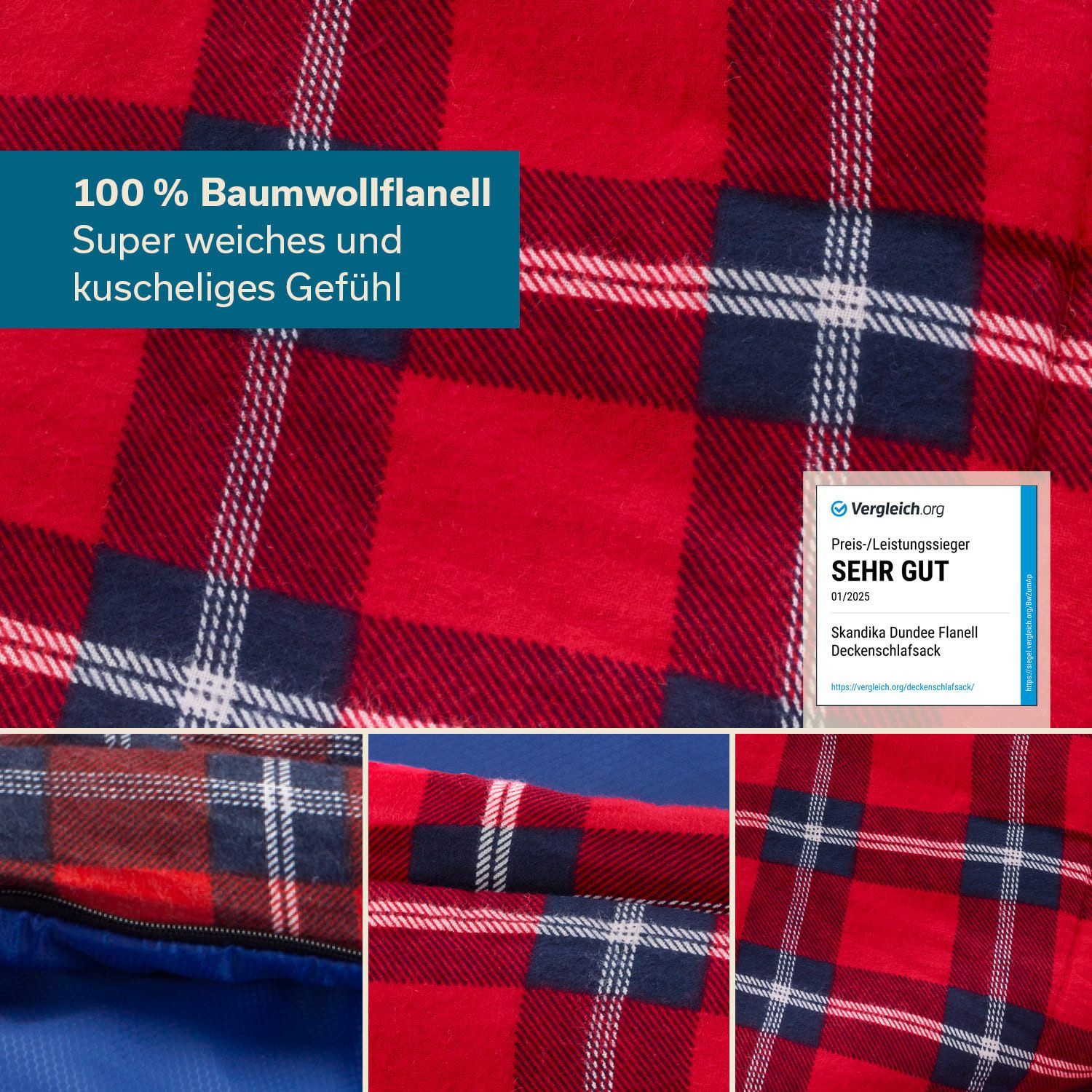Skandika Deckenschlafsack Baumwollflanell, Deckenschlafsack, Koppelbar, Kop günstig online kaufen
