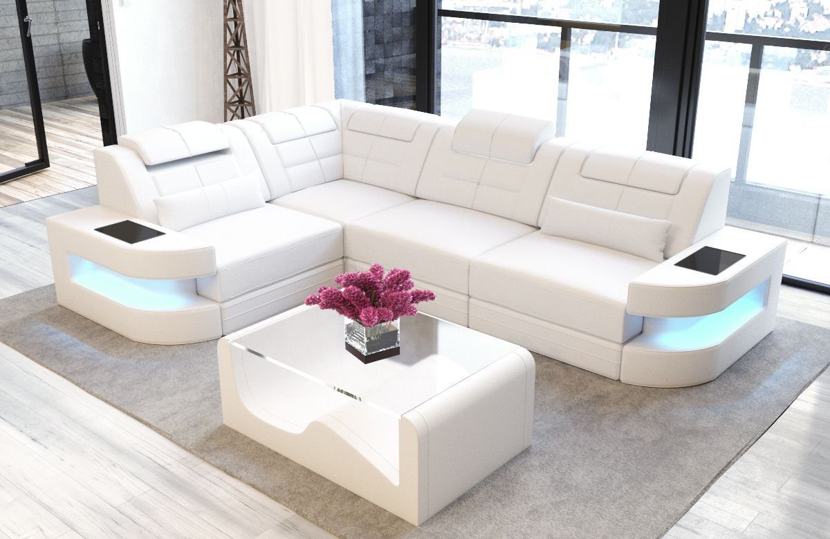 Sofa Dreams Ecksofa »Como - L Form Ledersofa«, Couch, mit LED, wahlweise  mit Bettfunktion als Schlafsofa, Designersofa