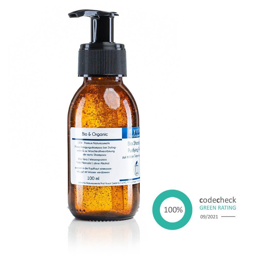 myrto Naturkosmetik Kopfhaut-Pflegeshampoo Natur Bio Shampoo Purifying Free - zur milden Tiefenreinigung, frei von Duftstoffen, frei von Alkohol, emulgatorfrei